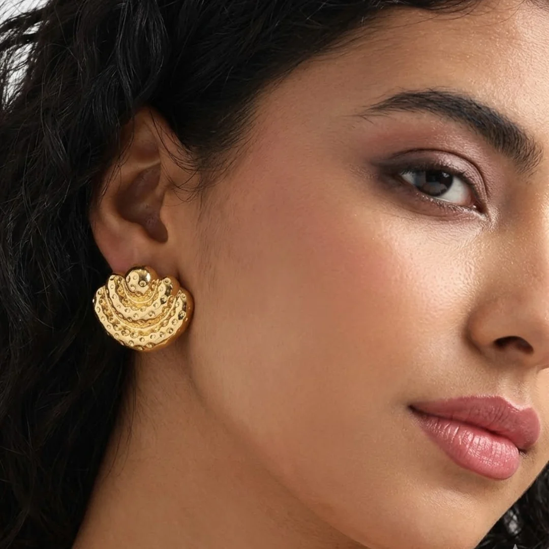 18K Gold Plated Golden Wave Stud Earrings - Image 2