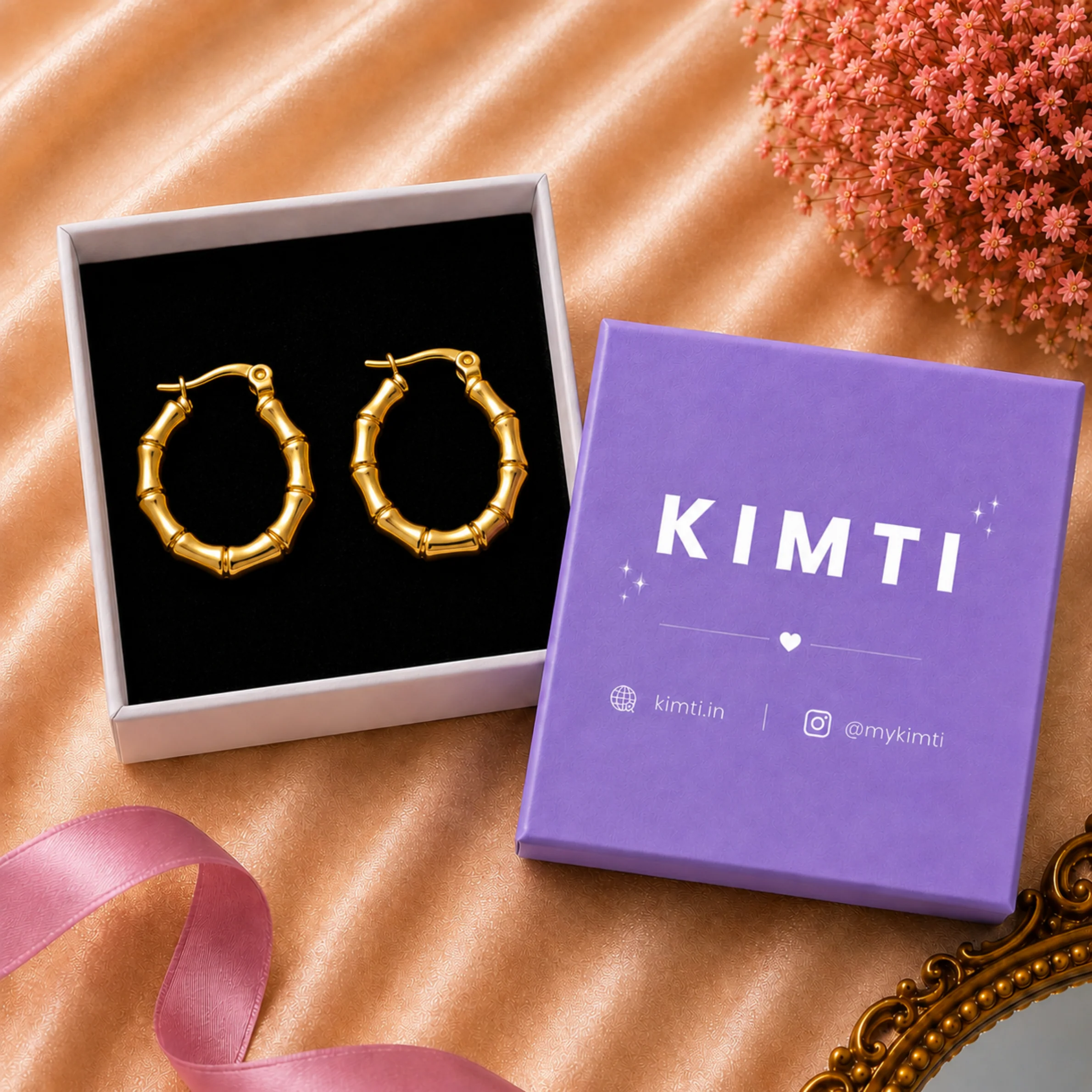 18 K Gold Plated Royal Bamboo Statement Hoops - Image 2
