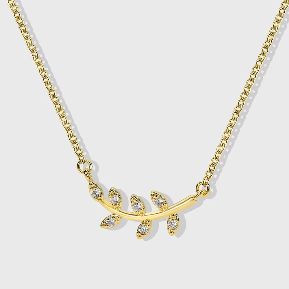 18k Gold Olive Leaf Design Charm Necklace