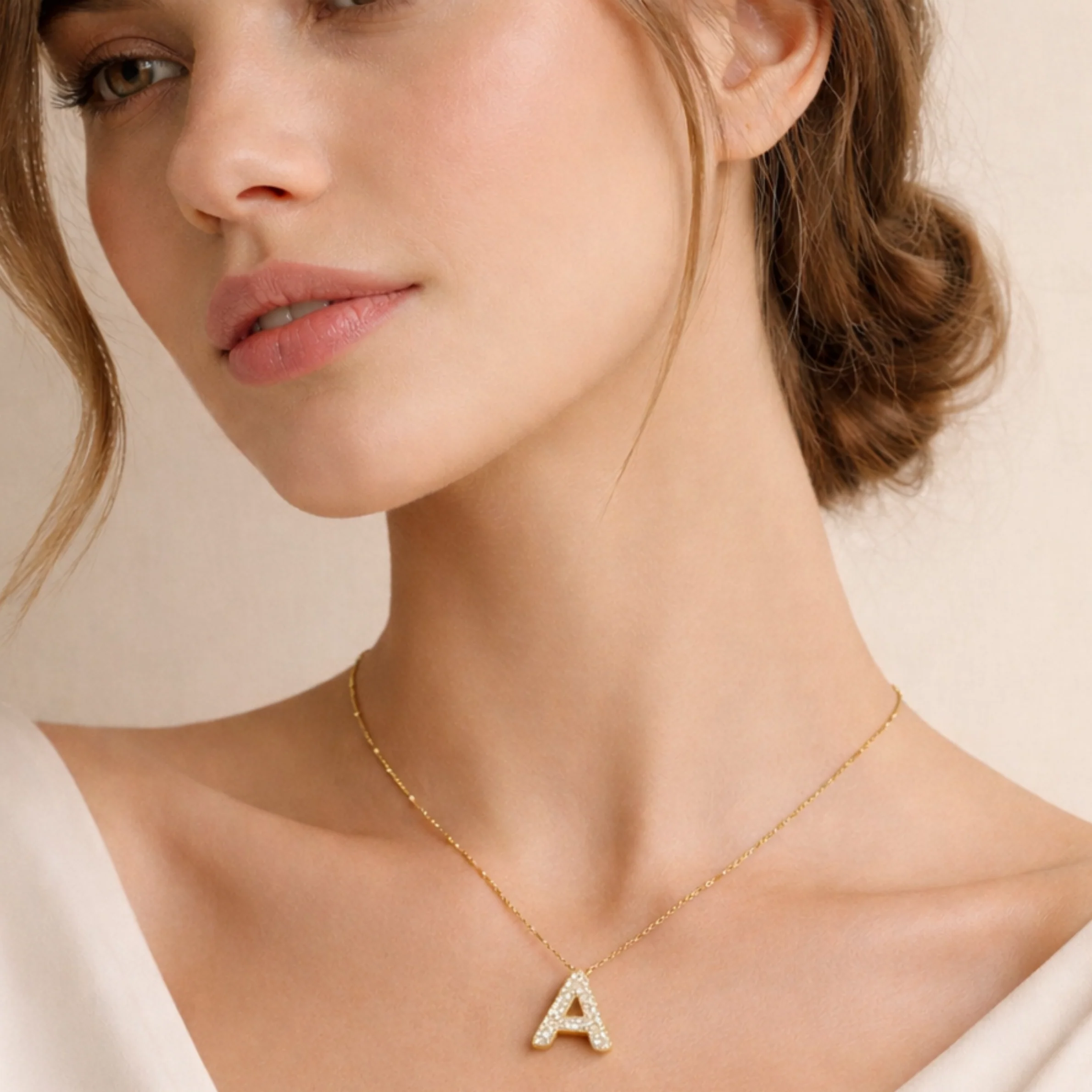 18k Gold Plated A Initial Necklace - Image 3