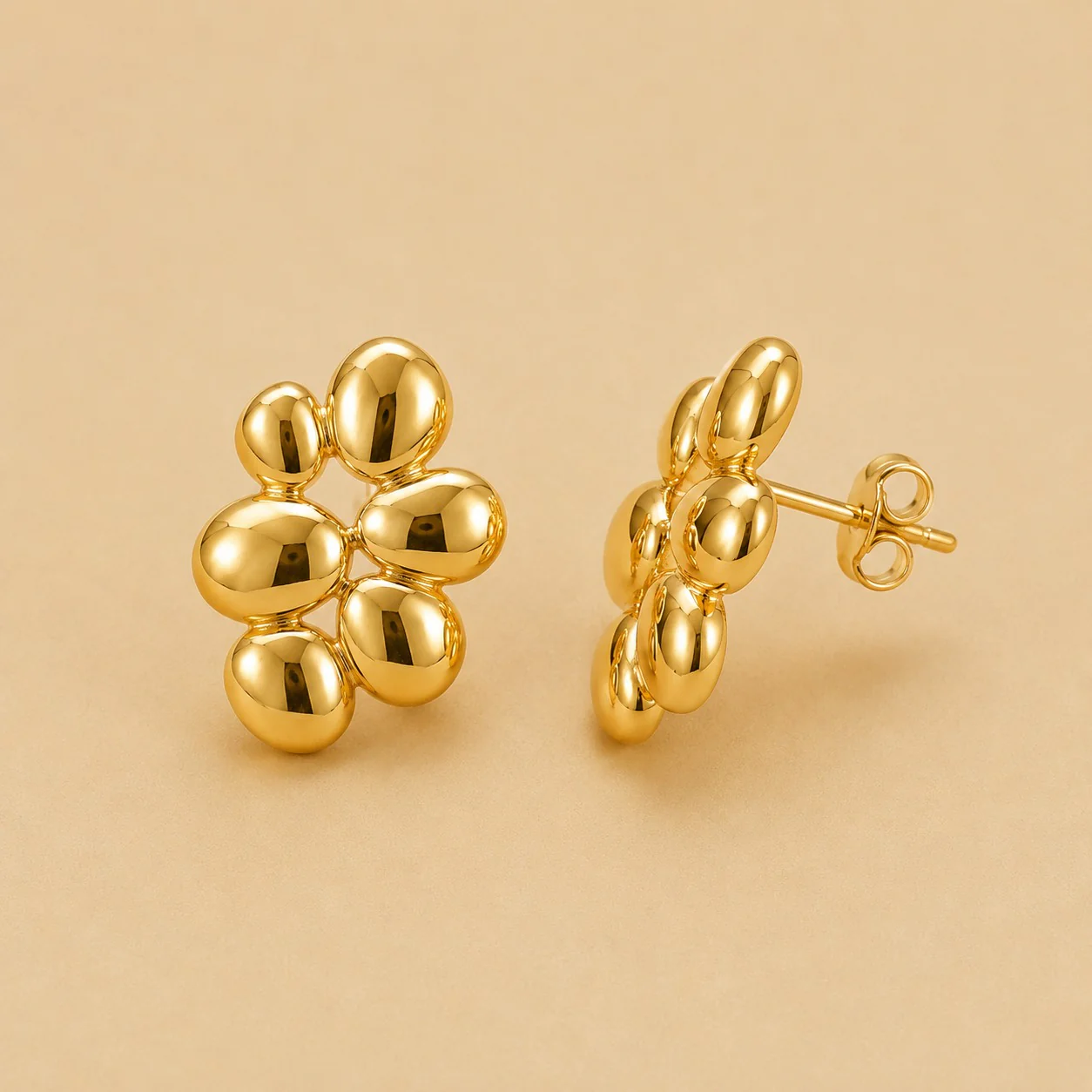 18K Gold Plated Abstract Floral Gold Earrings - Image 2