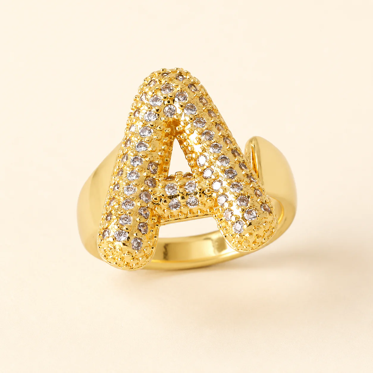 18K Gold Plated Adjustable Initial Charm Ring