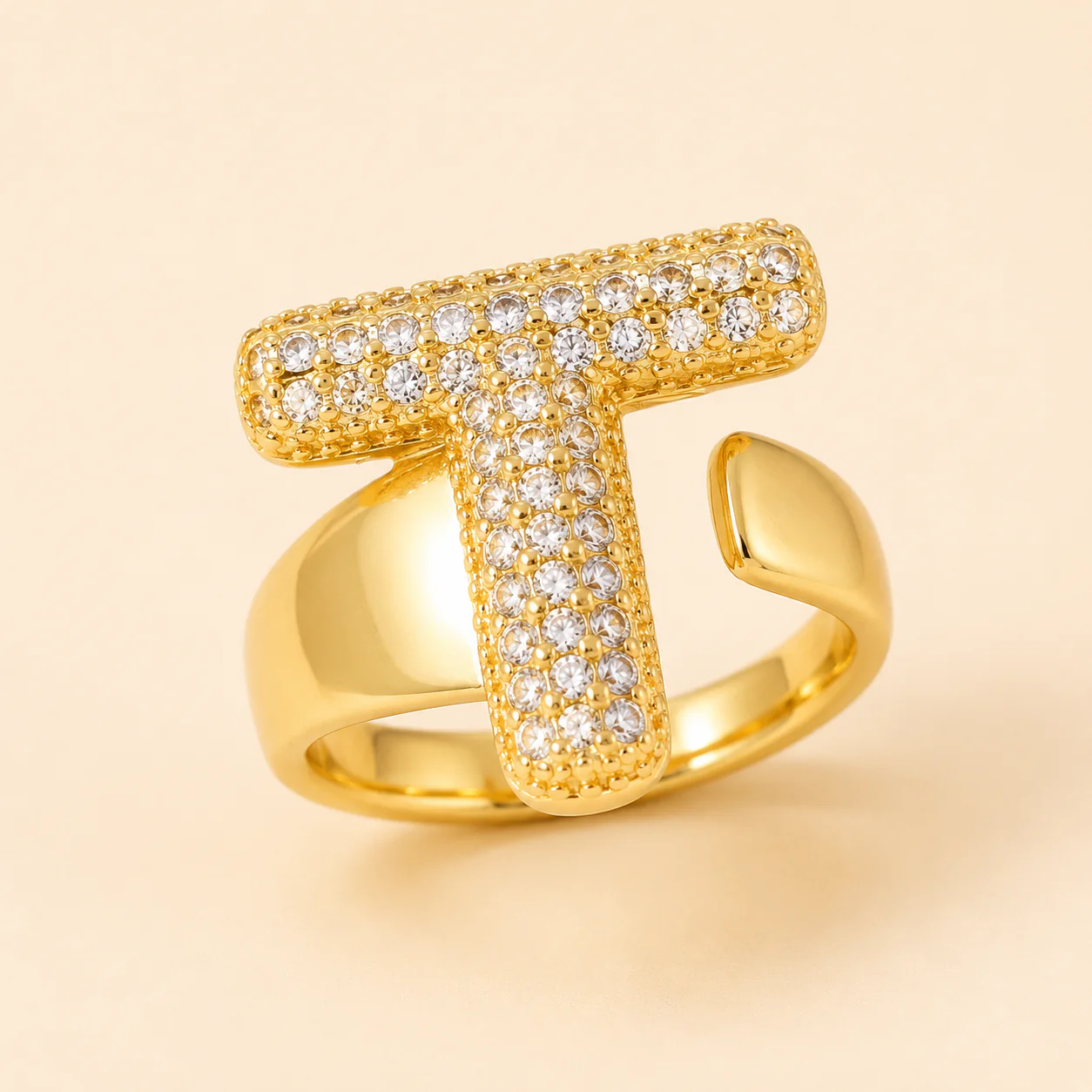 18K Gold Plated Adjustable Initial Charm Ring - Image 10