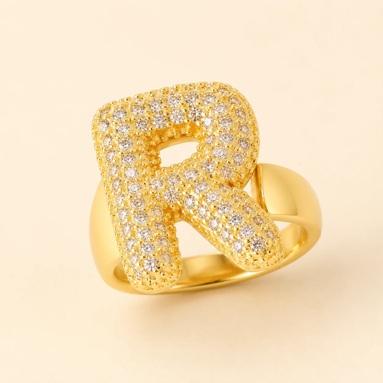 18K Gold Plated Adjustable Initial Charm Ring - Image 11