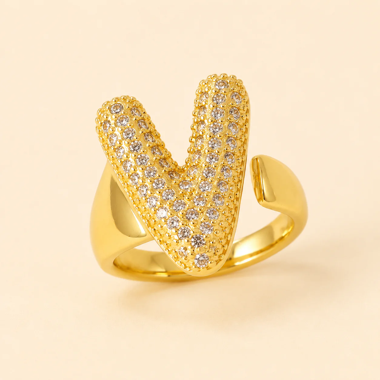 18K Gold Plated Adjustable Initial Charm Ring - Image 12
