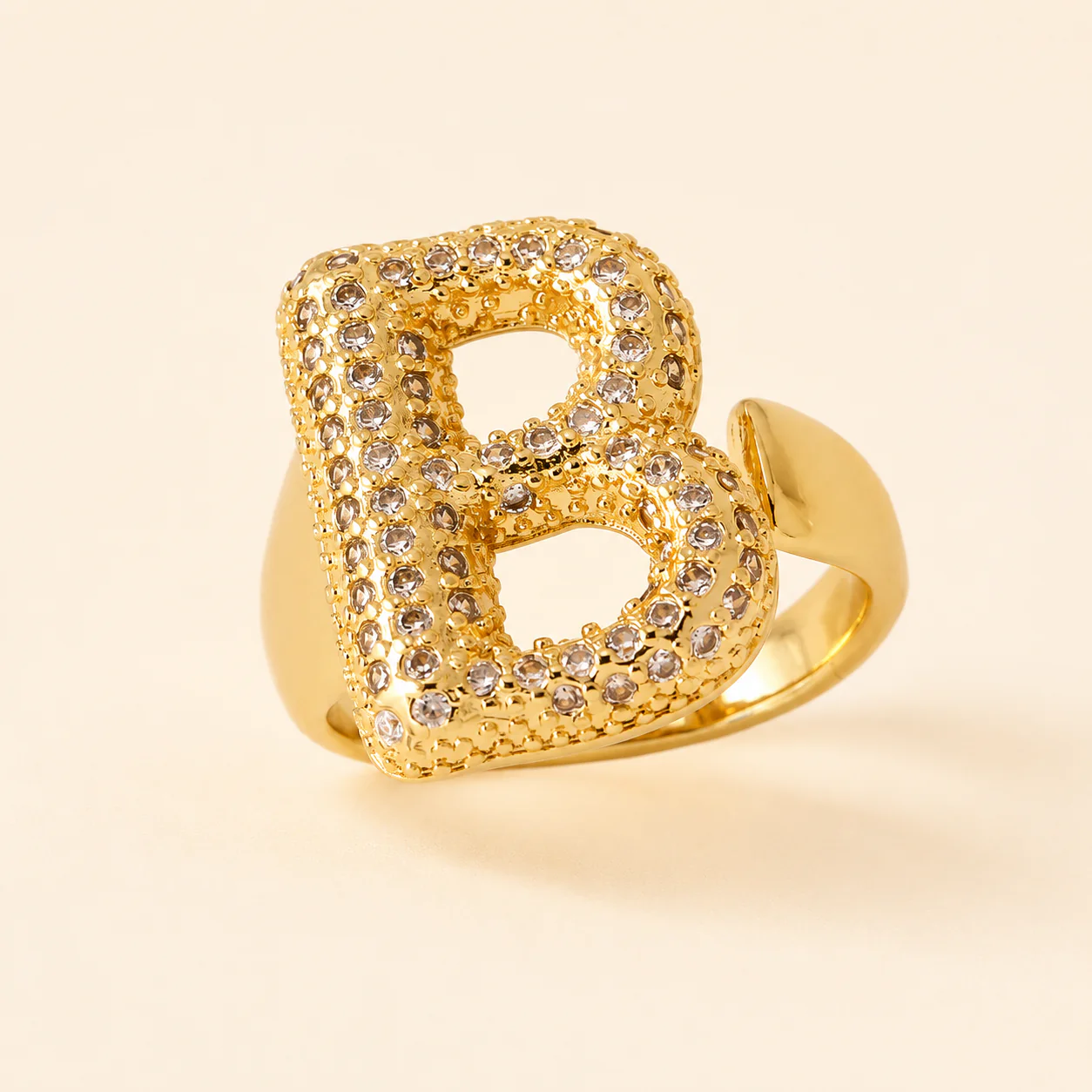 18K Gold Plated Adjustable Initial Charm Ring - Image 2