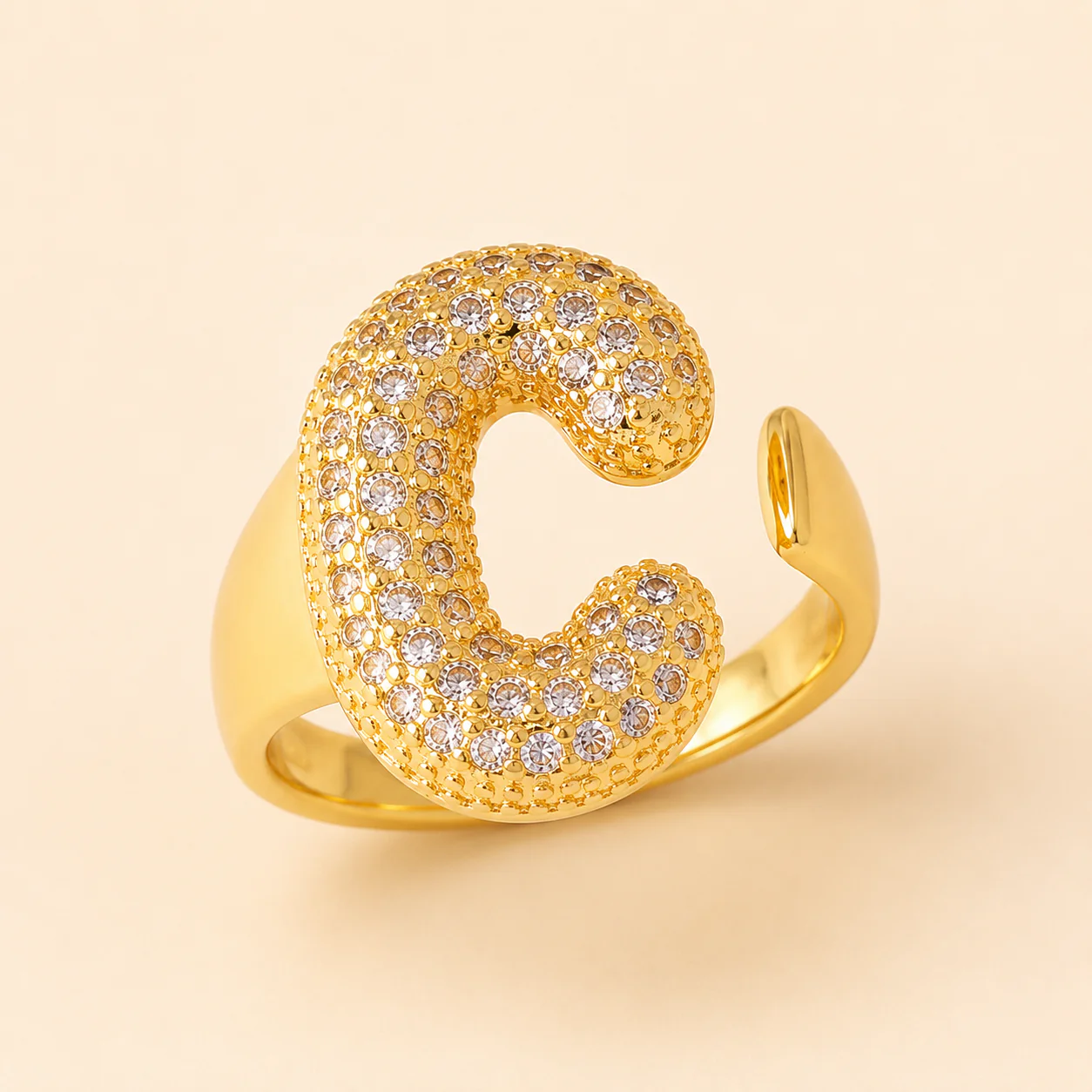 18K Gold Plated Adjustable Initial Charm Ring - Image 3