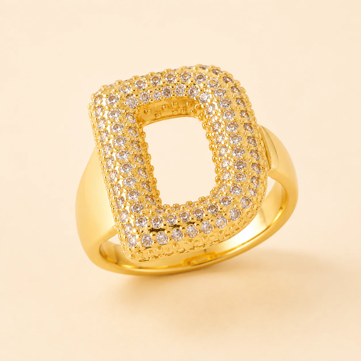 18K Gold Plated Adjustable Initial Charm Ring - Image 4