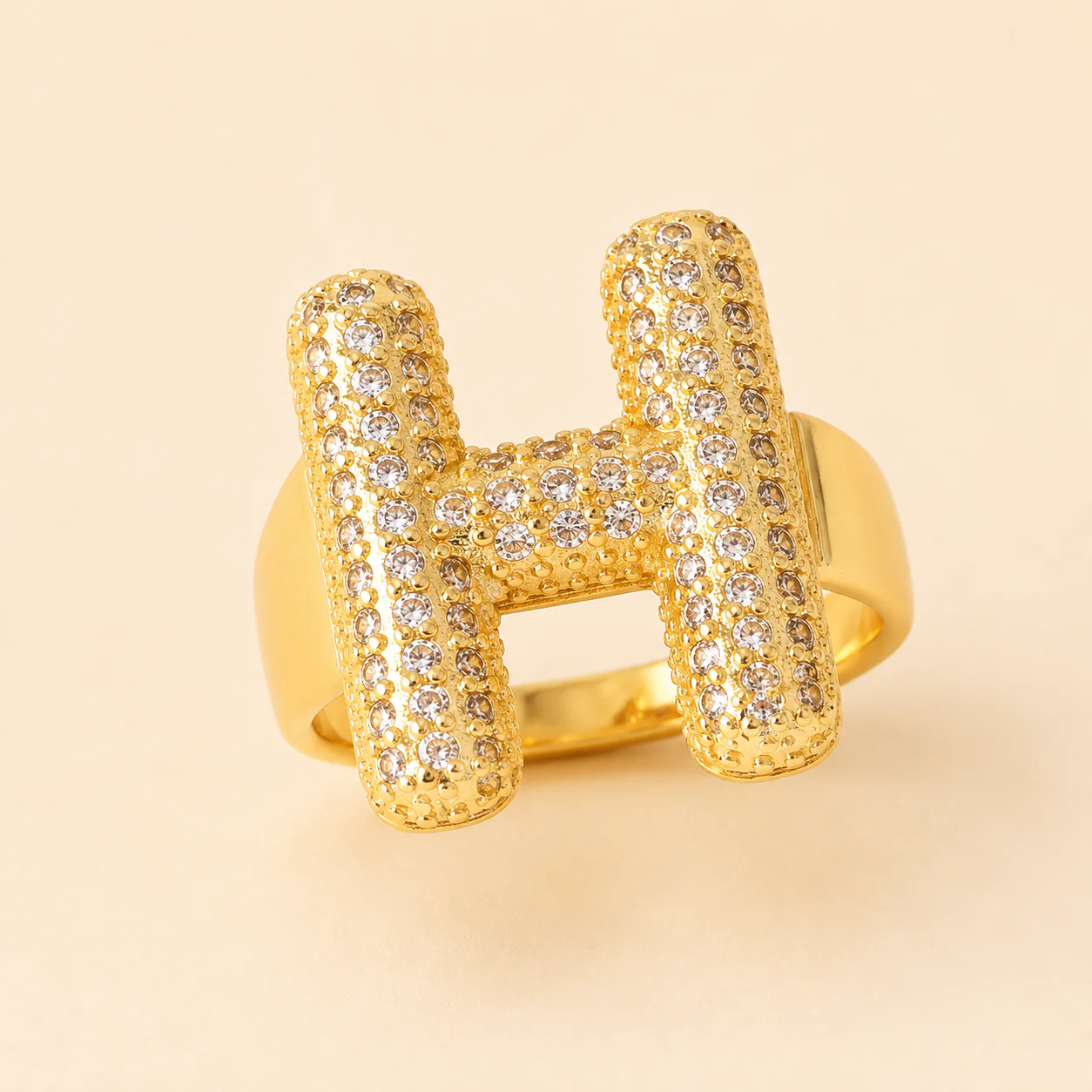 18K Gold Plated Adjustable Initial Charm Ring - Image 5