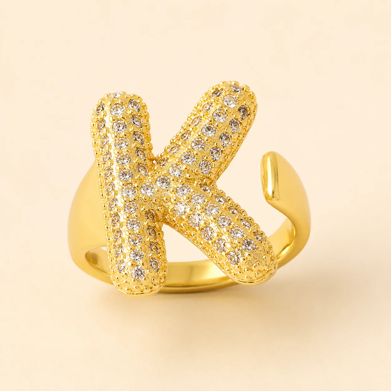 18K Gold Plated Adjustable Initial Charm Ring - Image 6