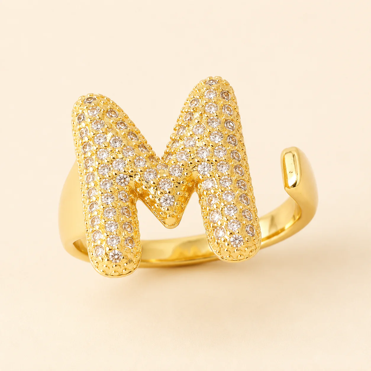 18K Gold Plated Adjustable Initial Charm Ring - Image 7