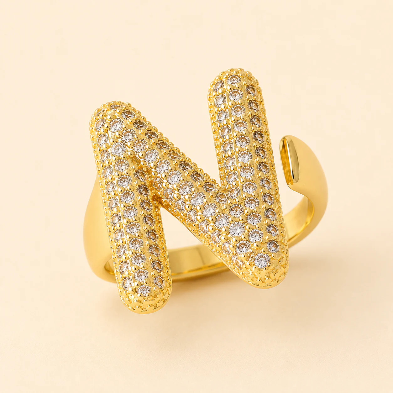 18K Gold Plated Adjustable Initial Charm Ring - Image 8