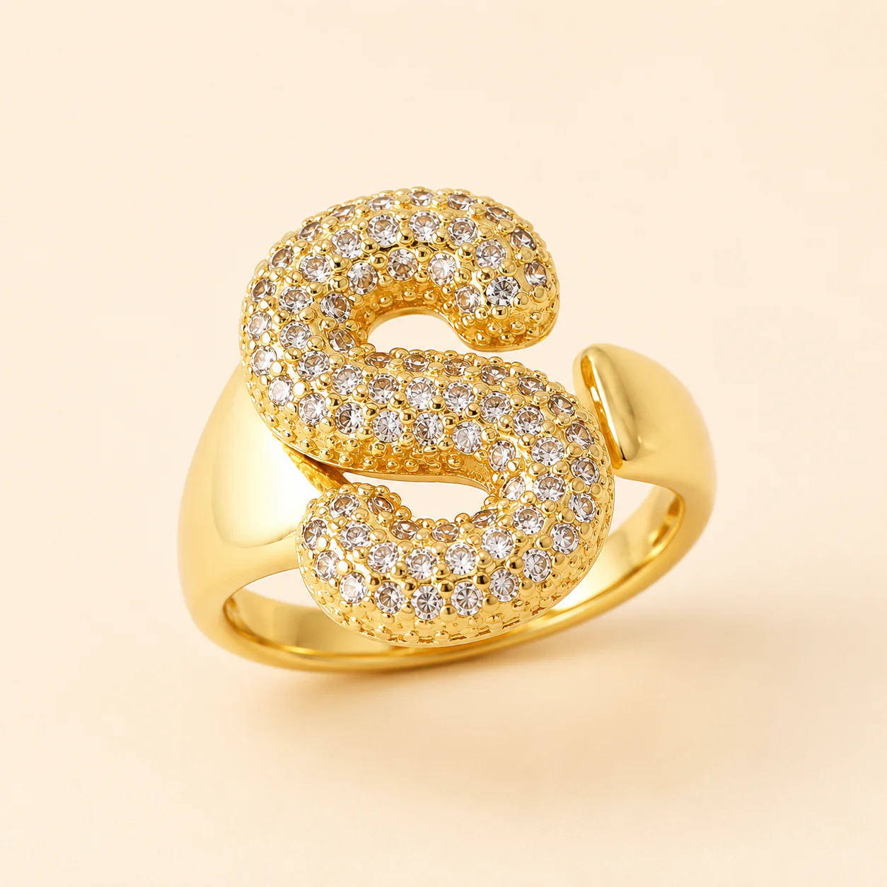 18K Gold Plated Adjustable Initial Charm Ring - Image 9
