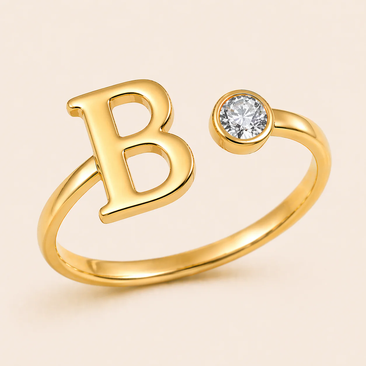 18K Gold Plated Adjustable Initial Charm Ring - Image 2