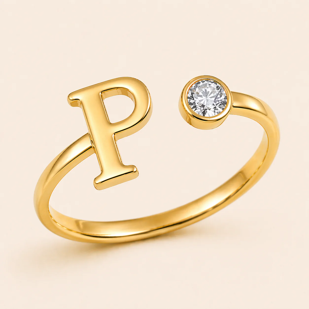 18K Gold Plated Adjustable Initial Charm Ring - Image 3