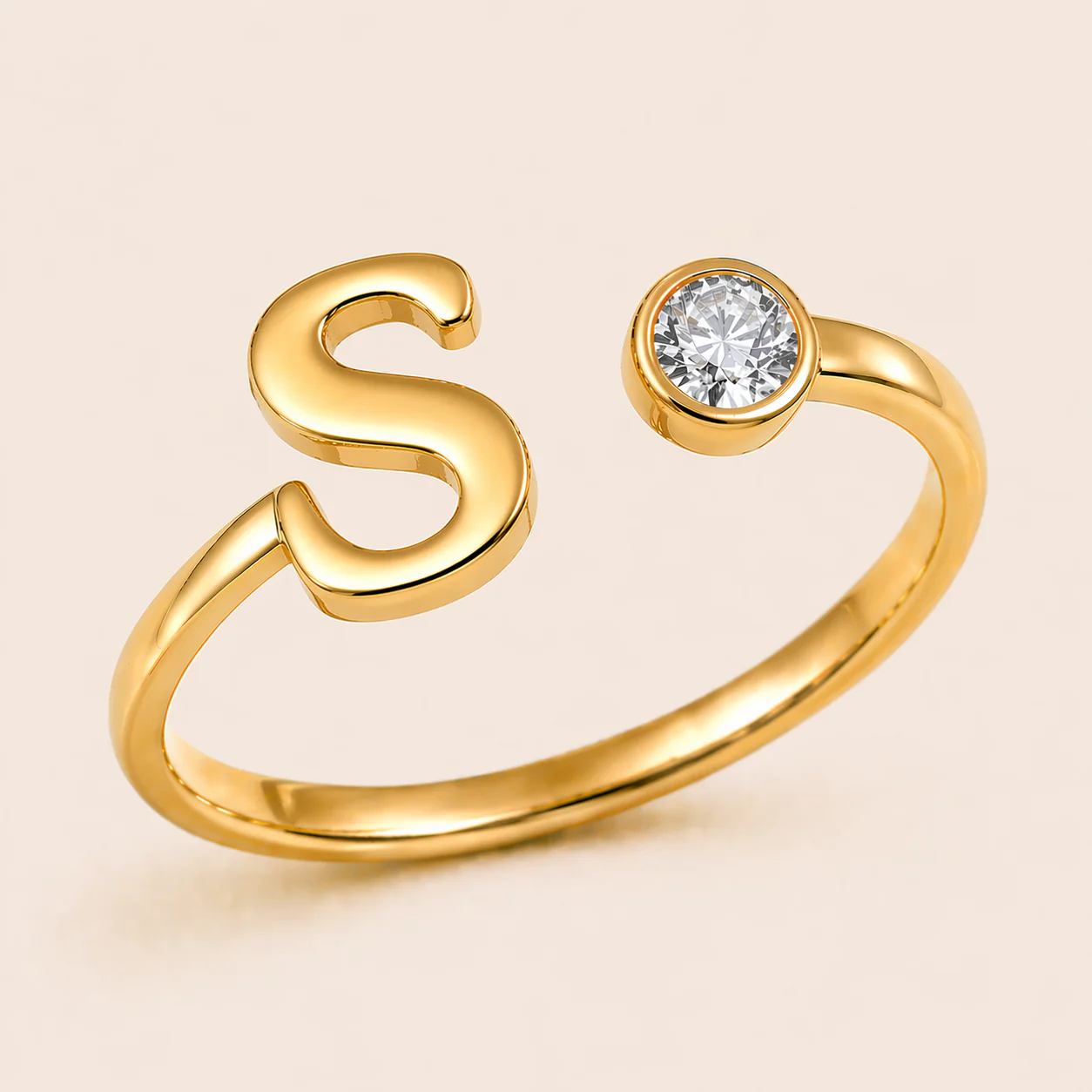 18K Gold Plated Adjustable Initial Charm Ring - Image 4
