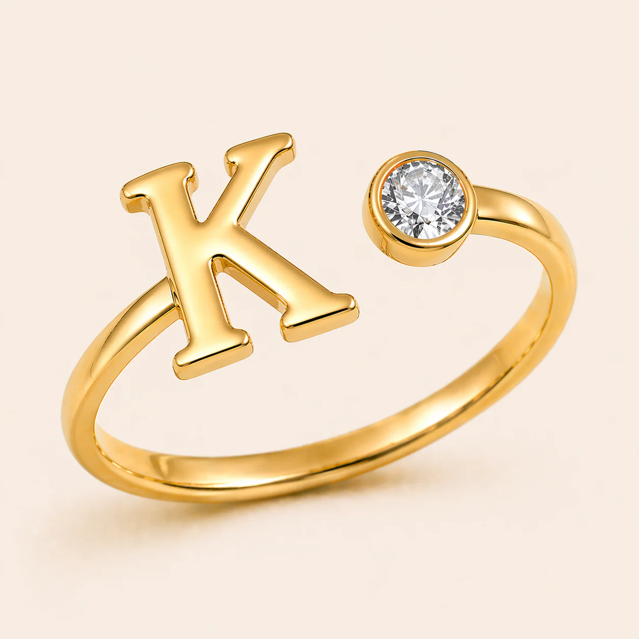 18K Gold Plated Adjustable Initial Charm Ring - Image 5