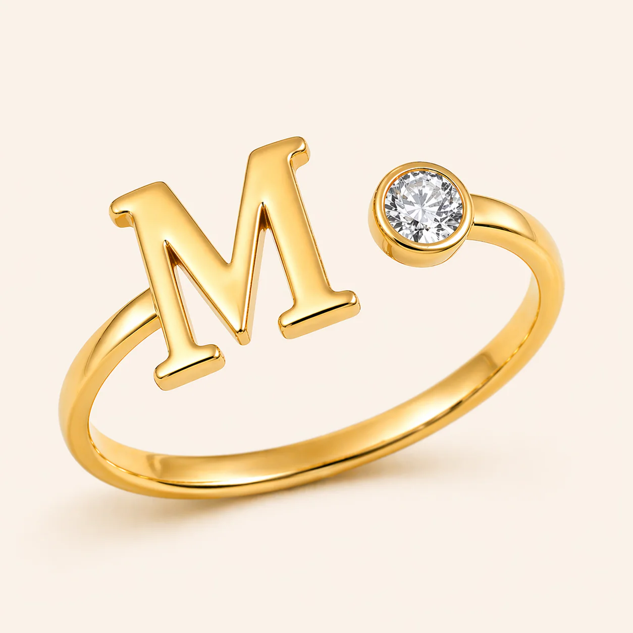 18K Gold Plated Adjustable Initial Charm Ring - Image 6