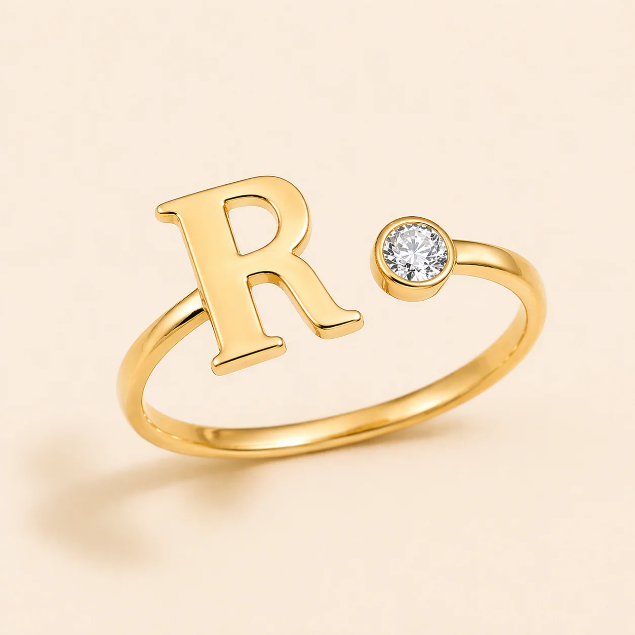 18K Gold Plated Adjustable Initial Charm Ring - Image 7