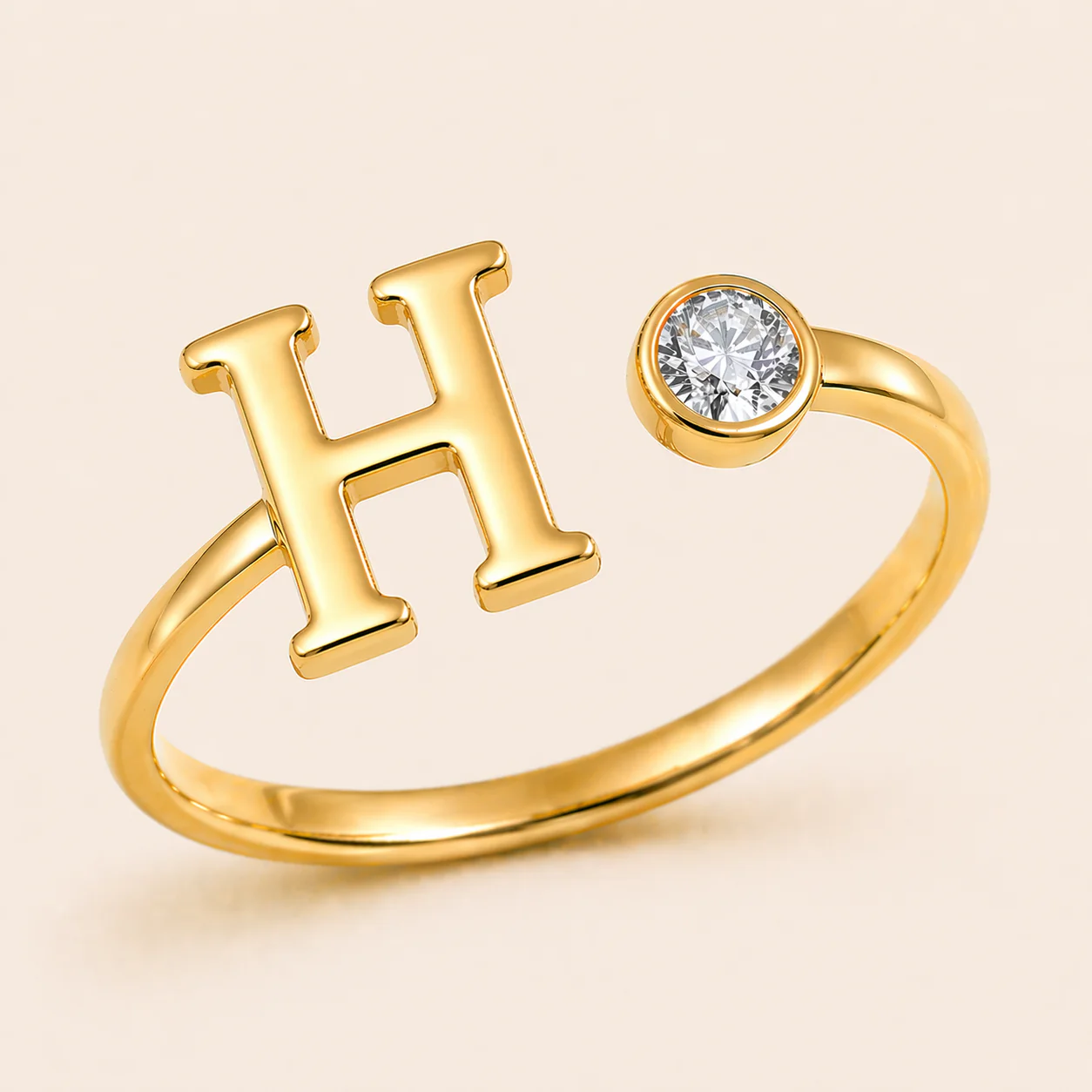 18K Gold Plated Adjustable Initial Charm Ring - Image 8