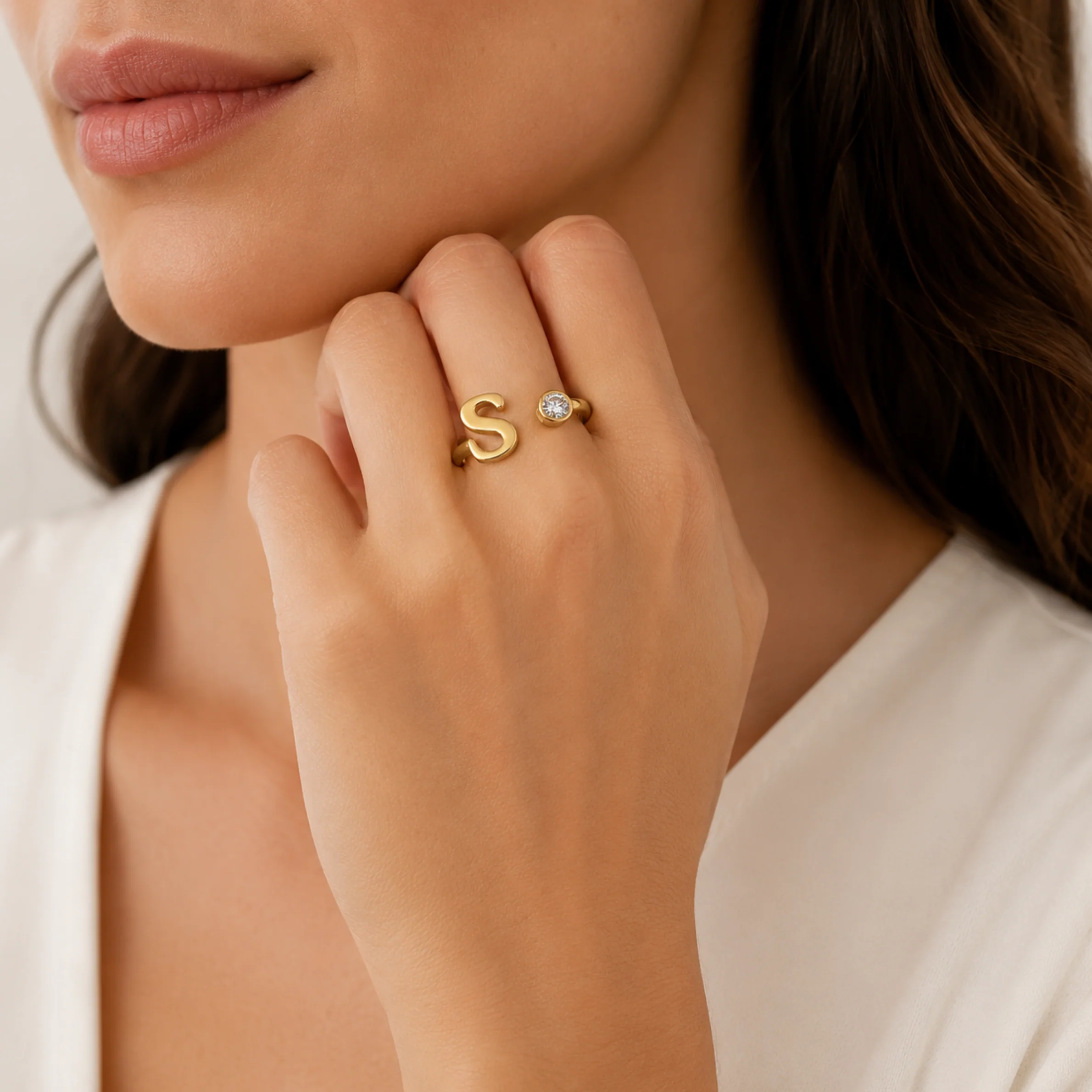 18K Gold Plated Adjustable Initial Charm Ring - Image 9