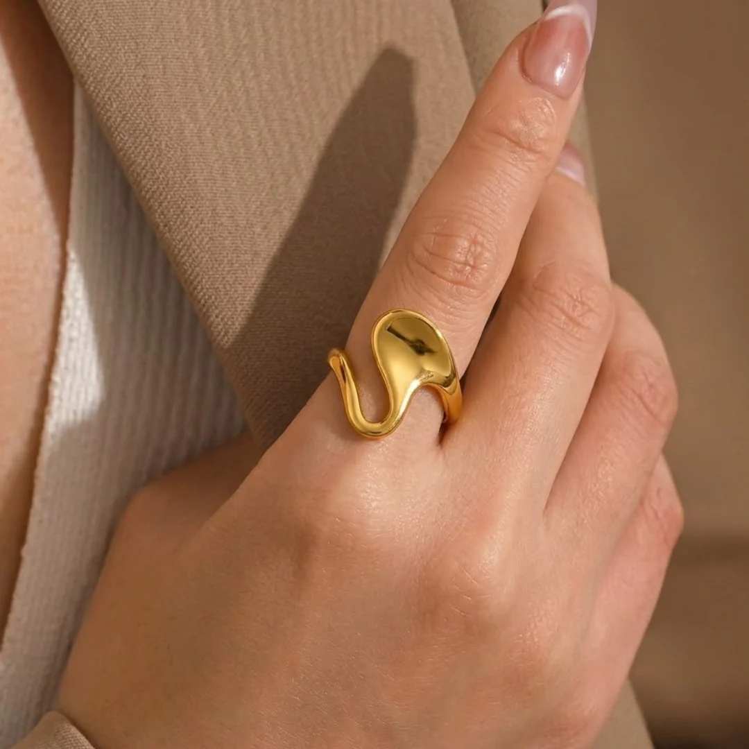 18k Gold Plated Adjustable Modern Twist Ring - Image 2