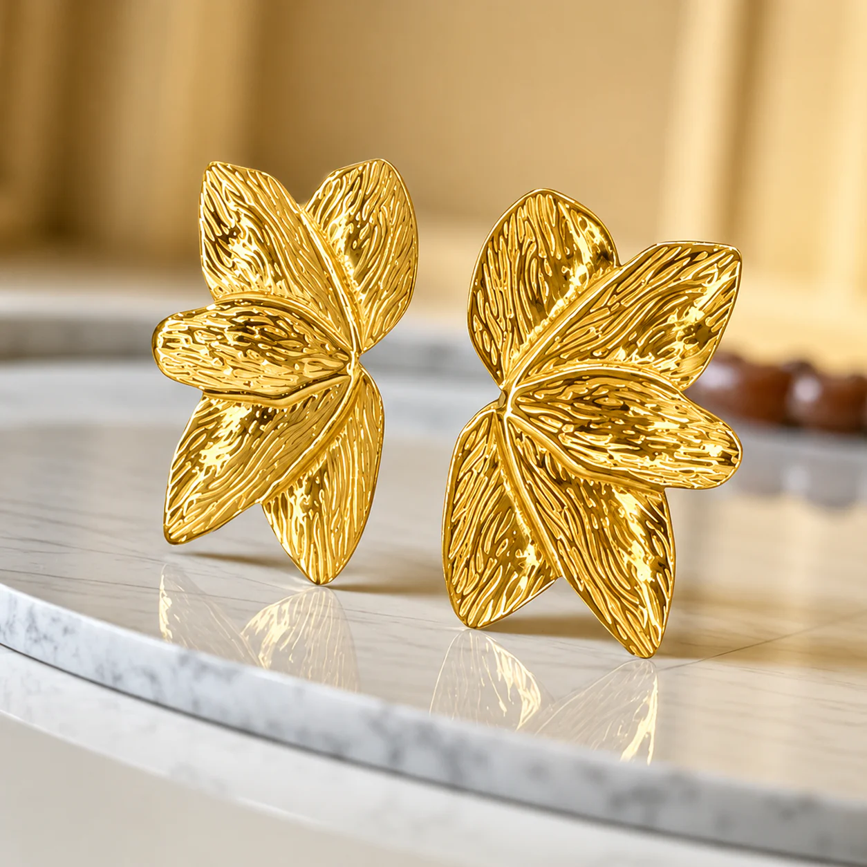 18K Gold Plated Anti Tarnish Gold Petal Statement Earrings