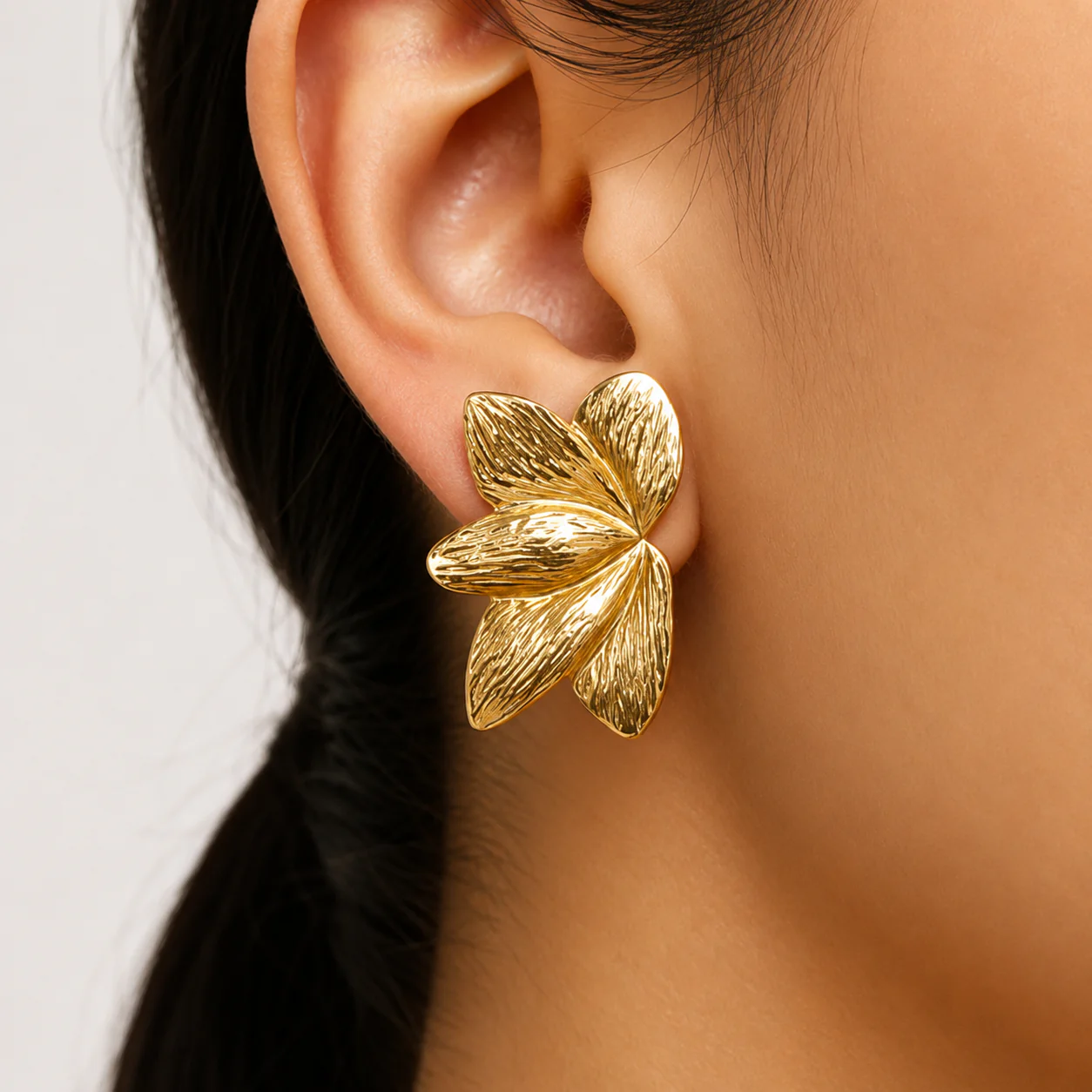 18K Gold Plated Anti Tarnish Gold Petal Statement Earrings - Image 2