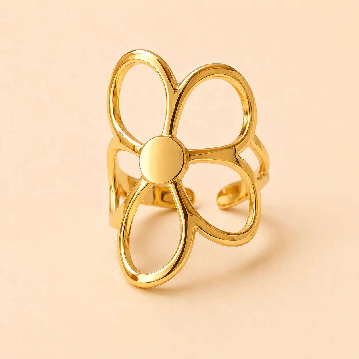 18K Gold Plated Anti-Tarnish Waterproof Adjustable Flower Ring