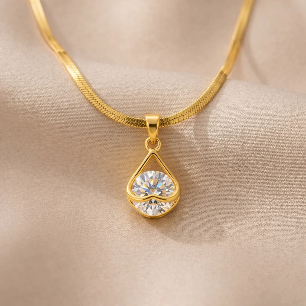 18k Gold Plated Aura Crystal Drop Pendant Necklace