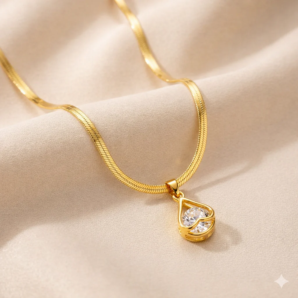 18k Gold Plated Aura Crystal Drop Pendant Necklace - Image 2