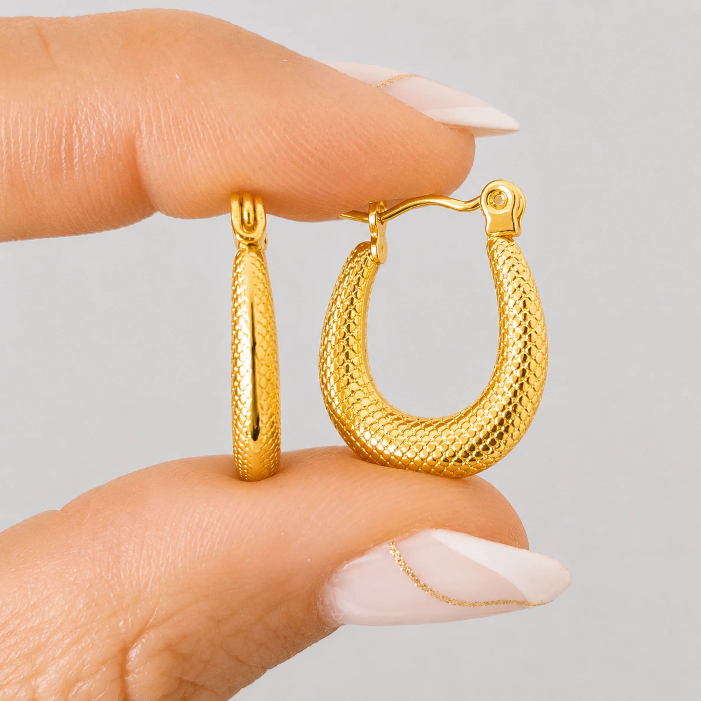 18K Gold Plated Aurora Textured Hoops Earring - Image 2