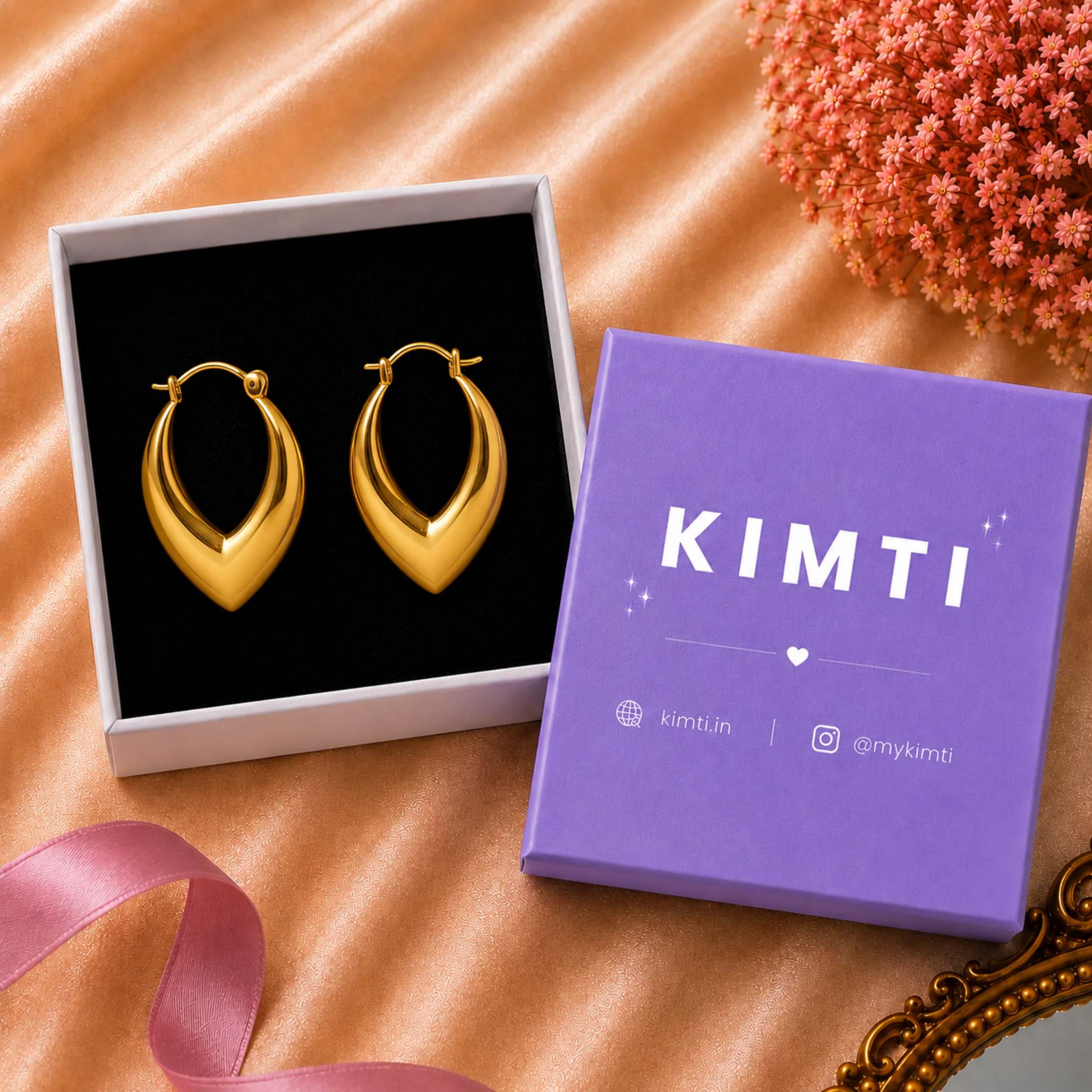 18K Gold Plated Elegant V-Drop Hoops Earring - Image 3