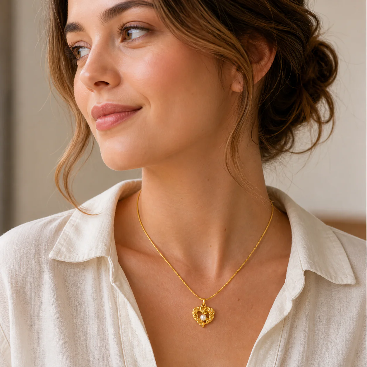 18K Gold Plated Baroque Bloom Heart Necklace - Image 2
