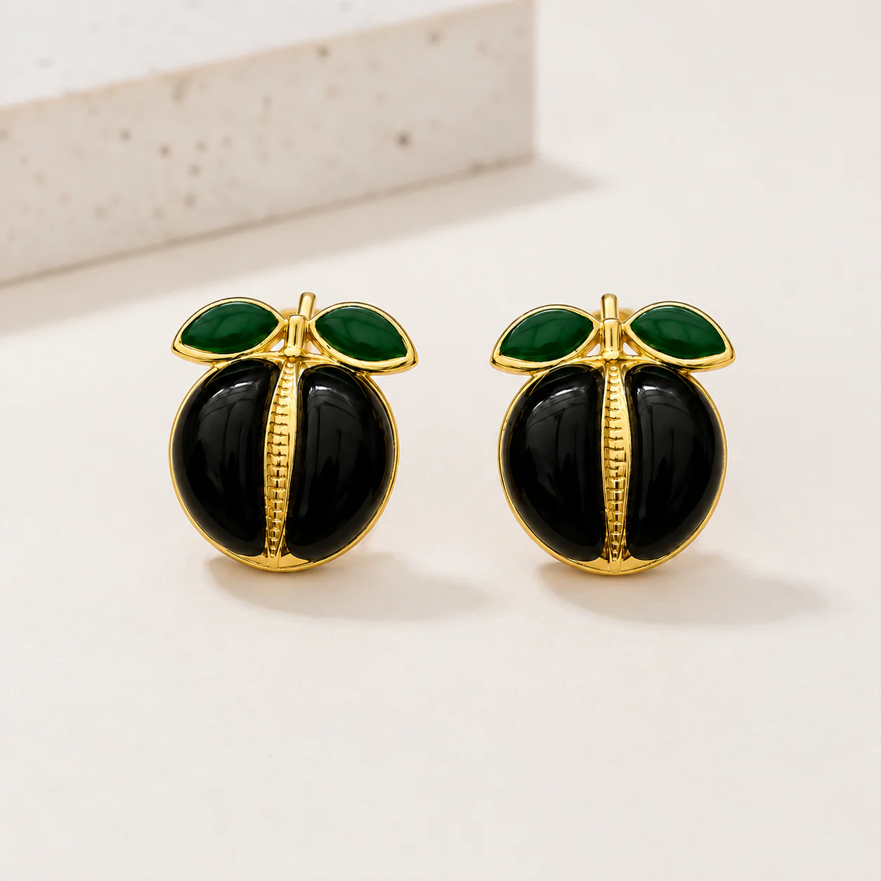 18K Gold Plated Black Cherry Gold Earrings