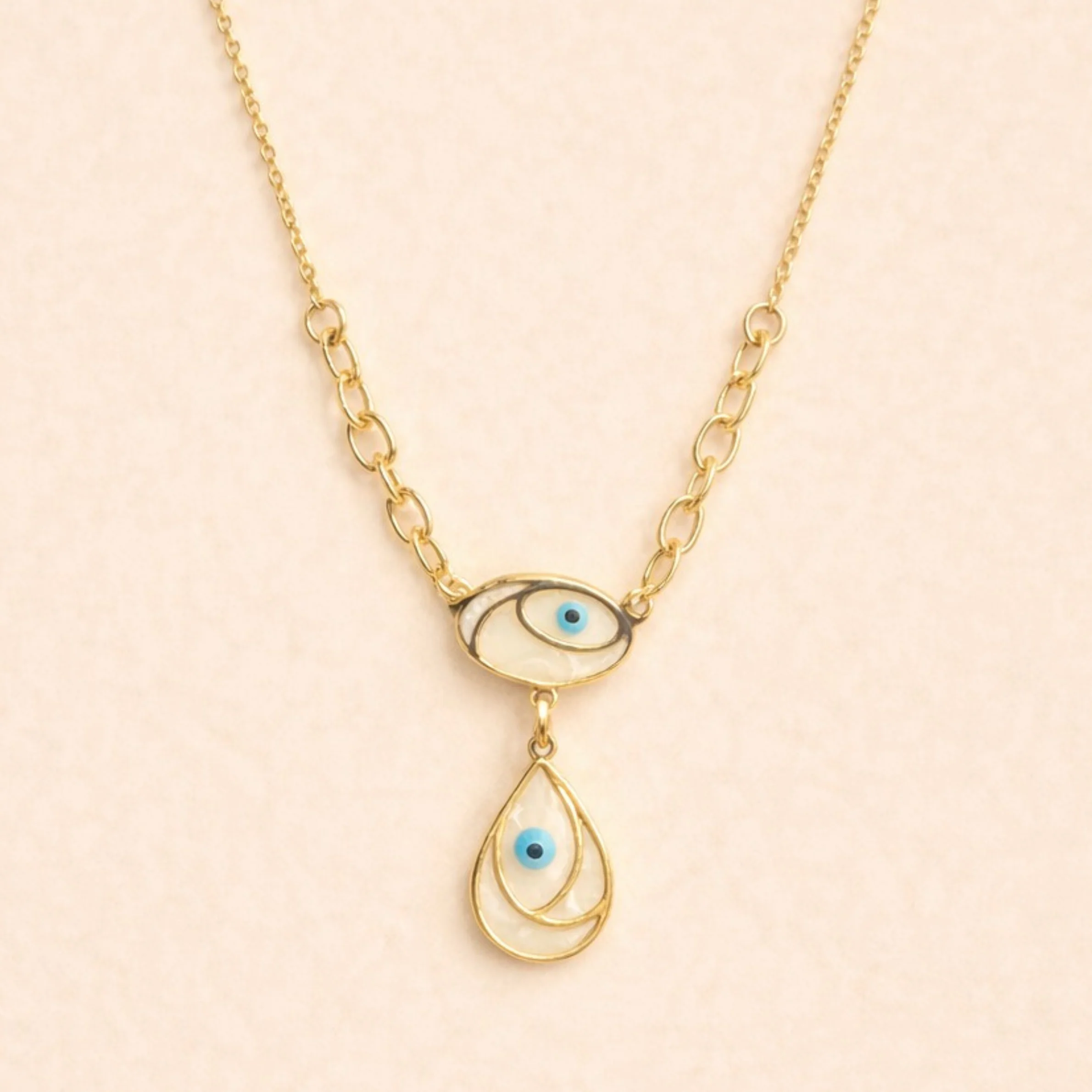 18k Gold Plated Blue Charm Nazar Necklace - Image 2