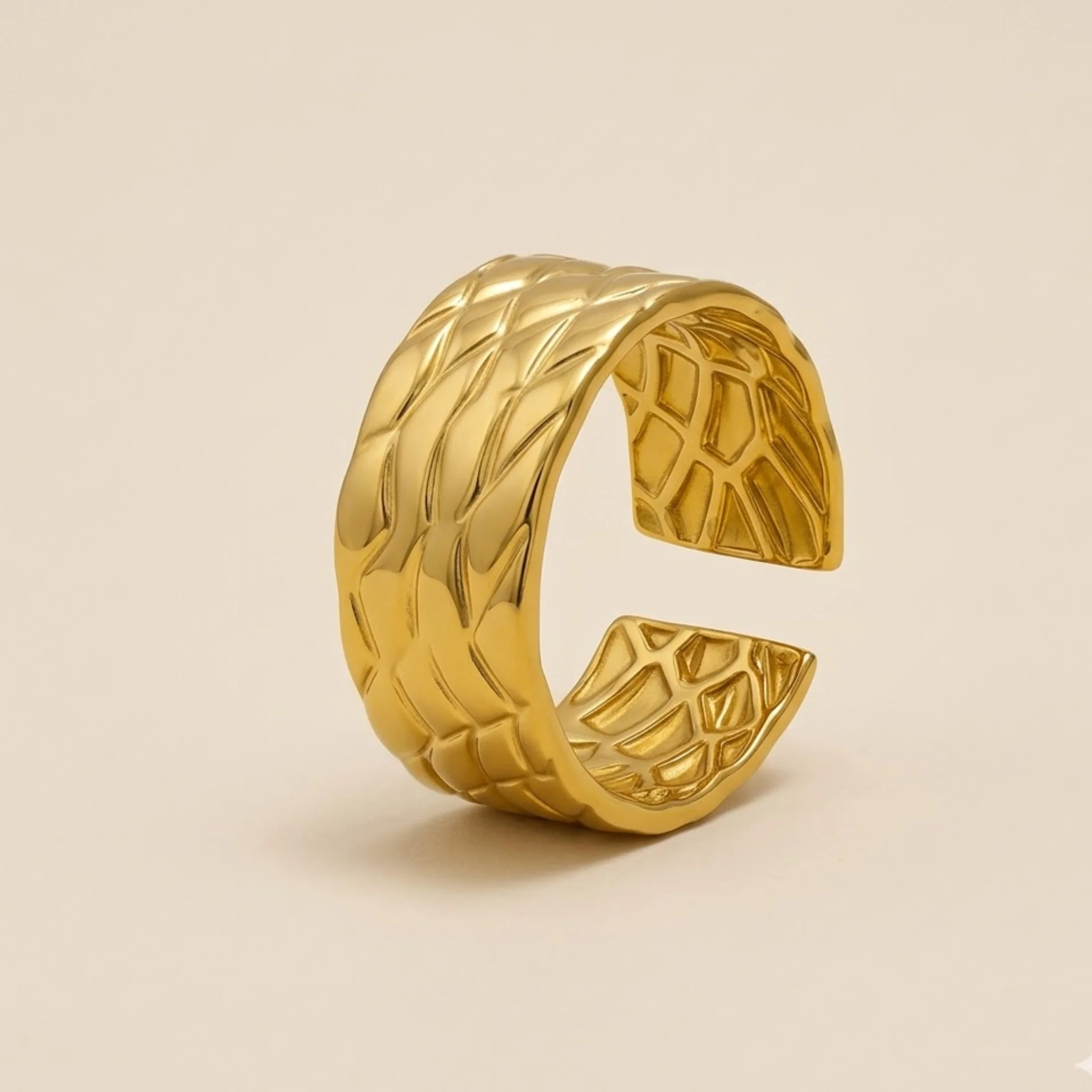18K Gold Plated Bold Plain Cuff Ring