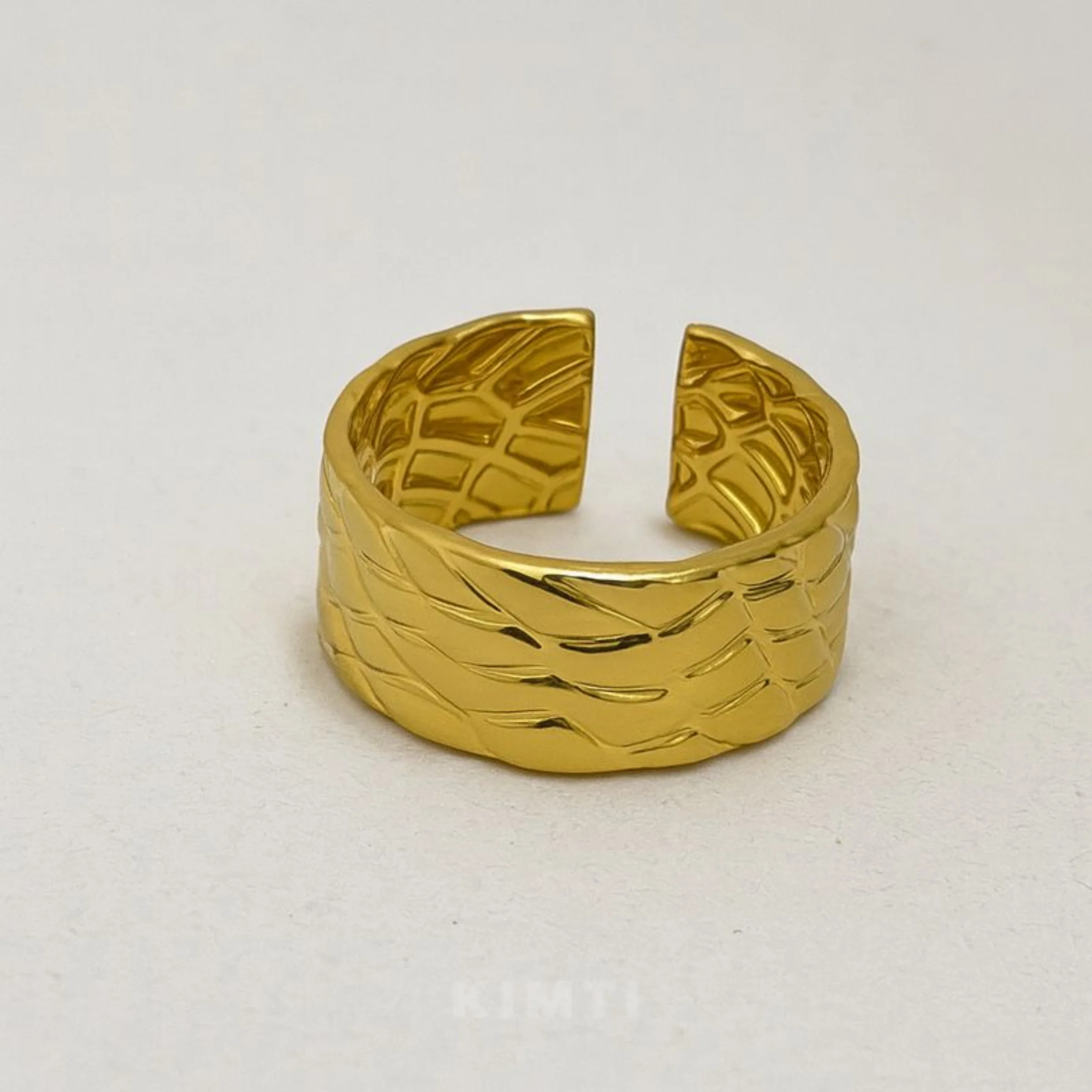 18K Gold Plated Bold Plain Cuff Ring - Image 2