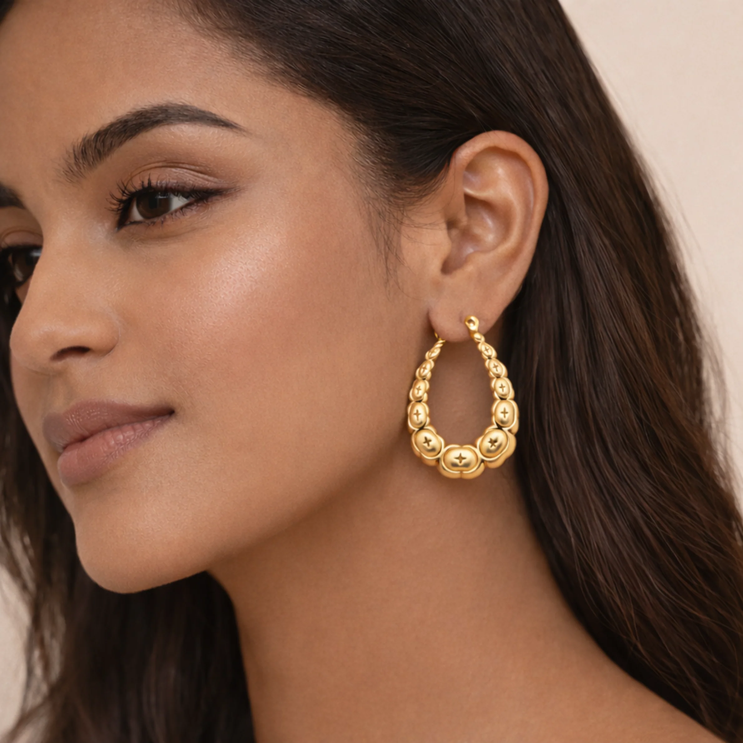 18K Gold Plated Bubble Hoop Earrings - Image 2