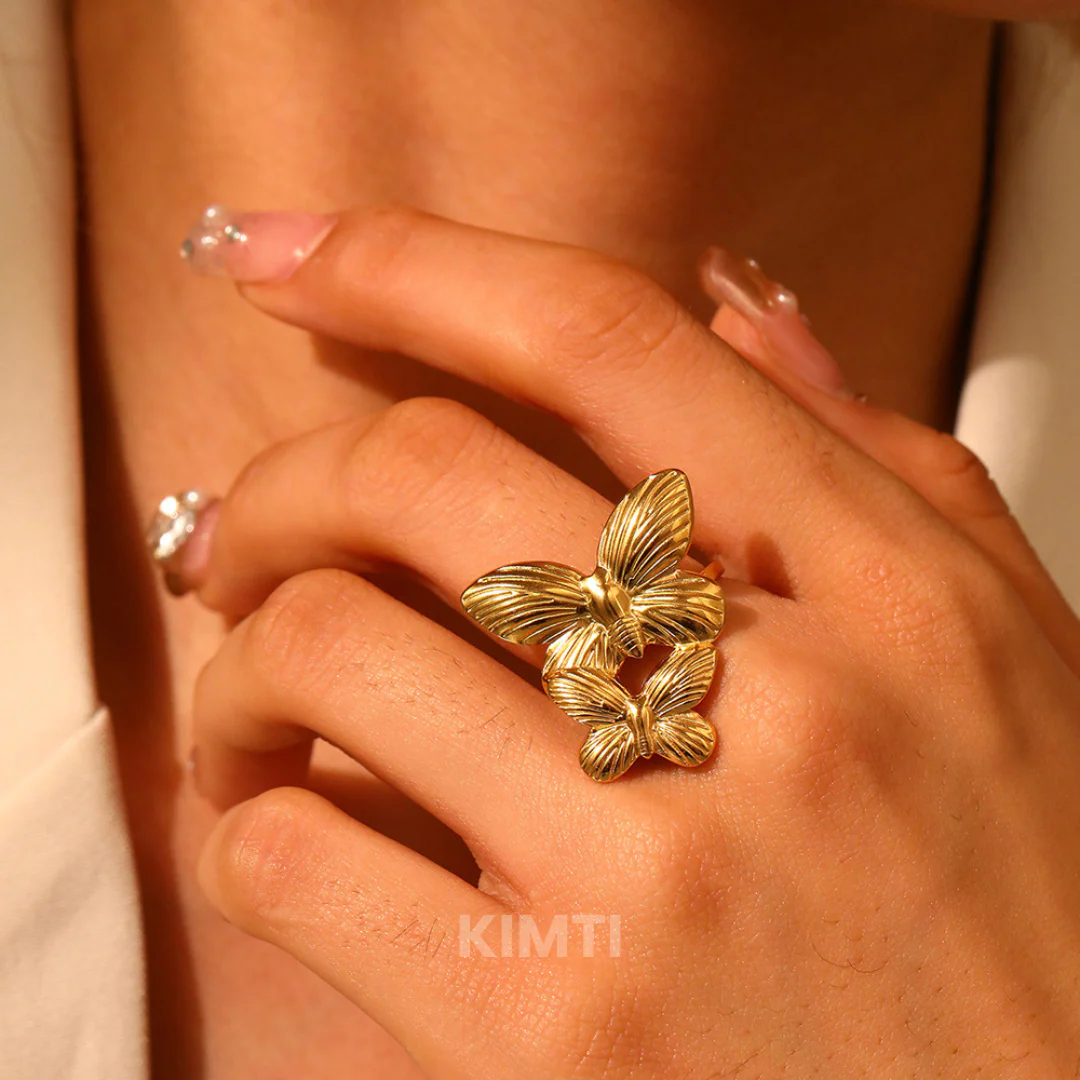18k Gold Plated Butterfly Anti Tarnish Ring - Image 2