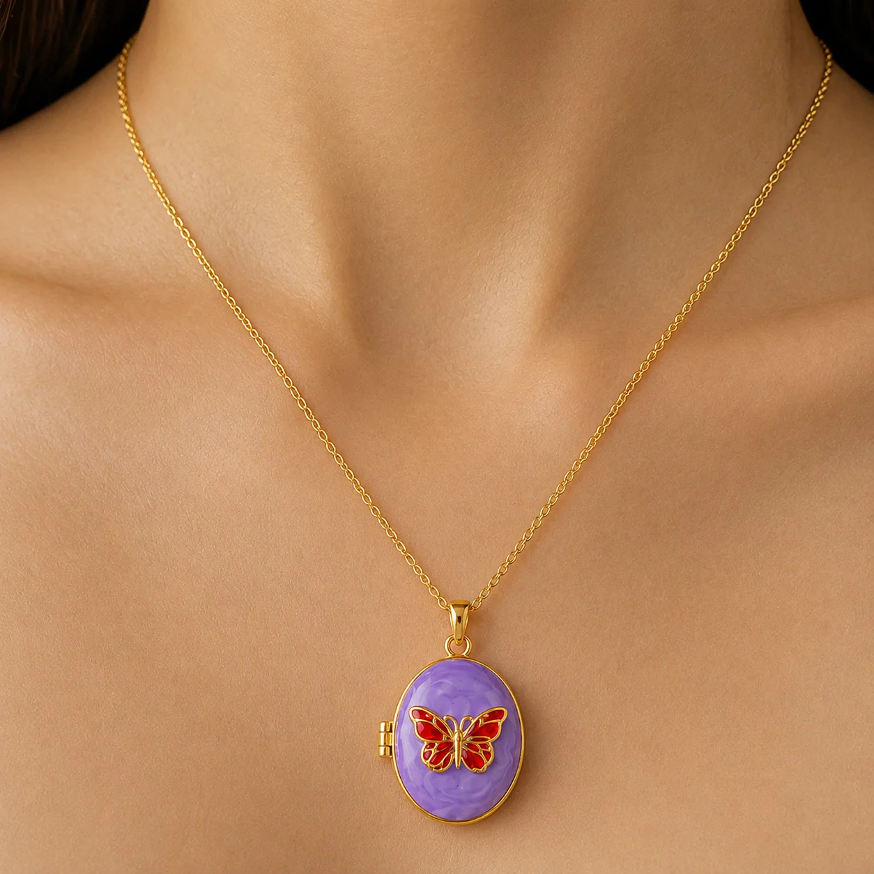 18K Gold Plated Butterfly Dream Locket Necklace - Image 2
