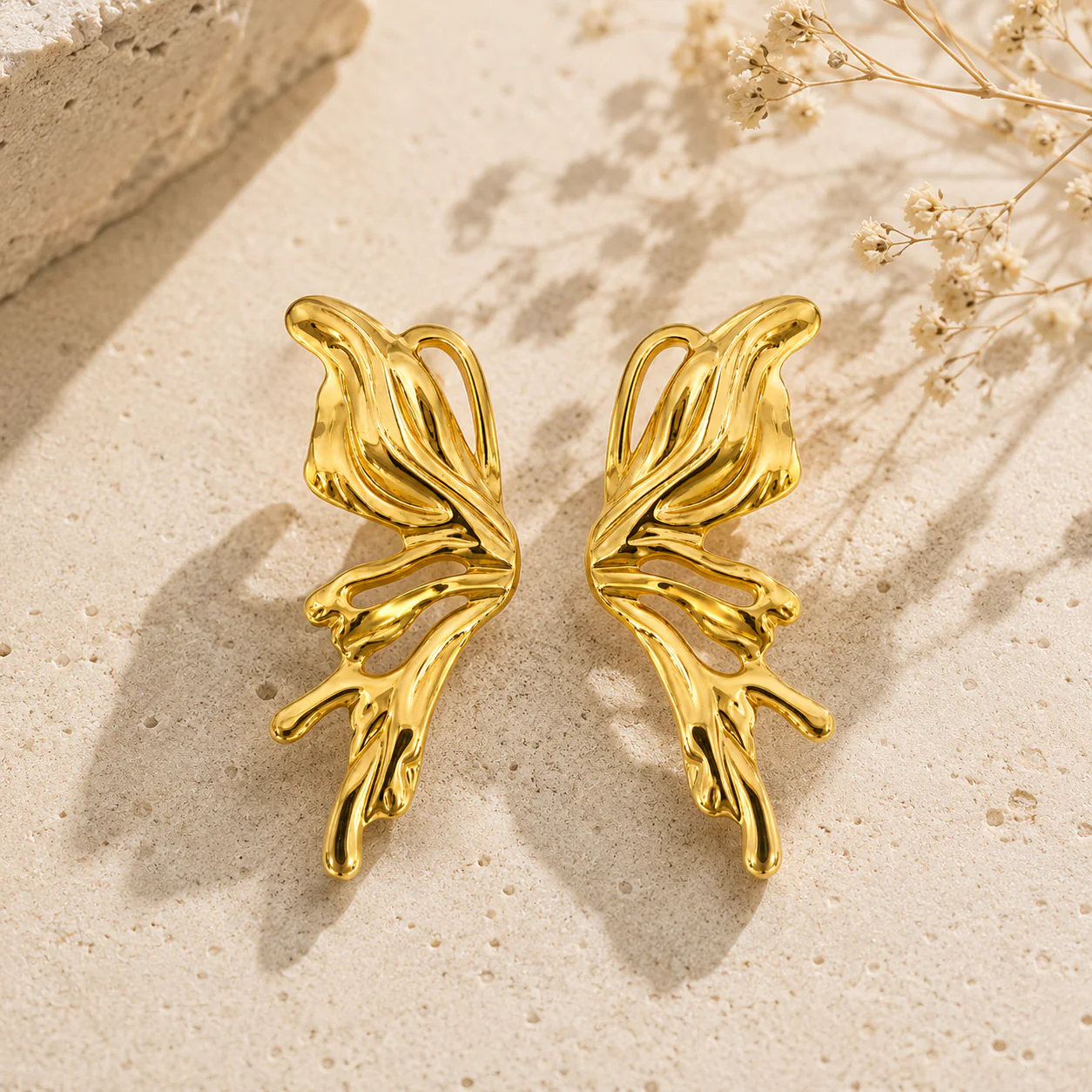 18k Gold Plated Butterfly Wing Drop Earrings