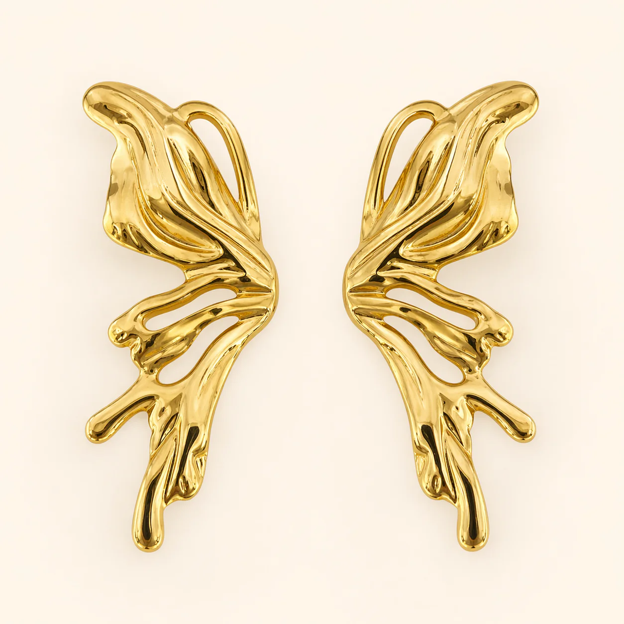 18k Gold Plated Butterfly Wing Drop Earrings - Image 2