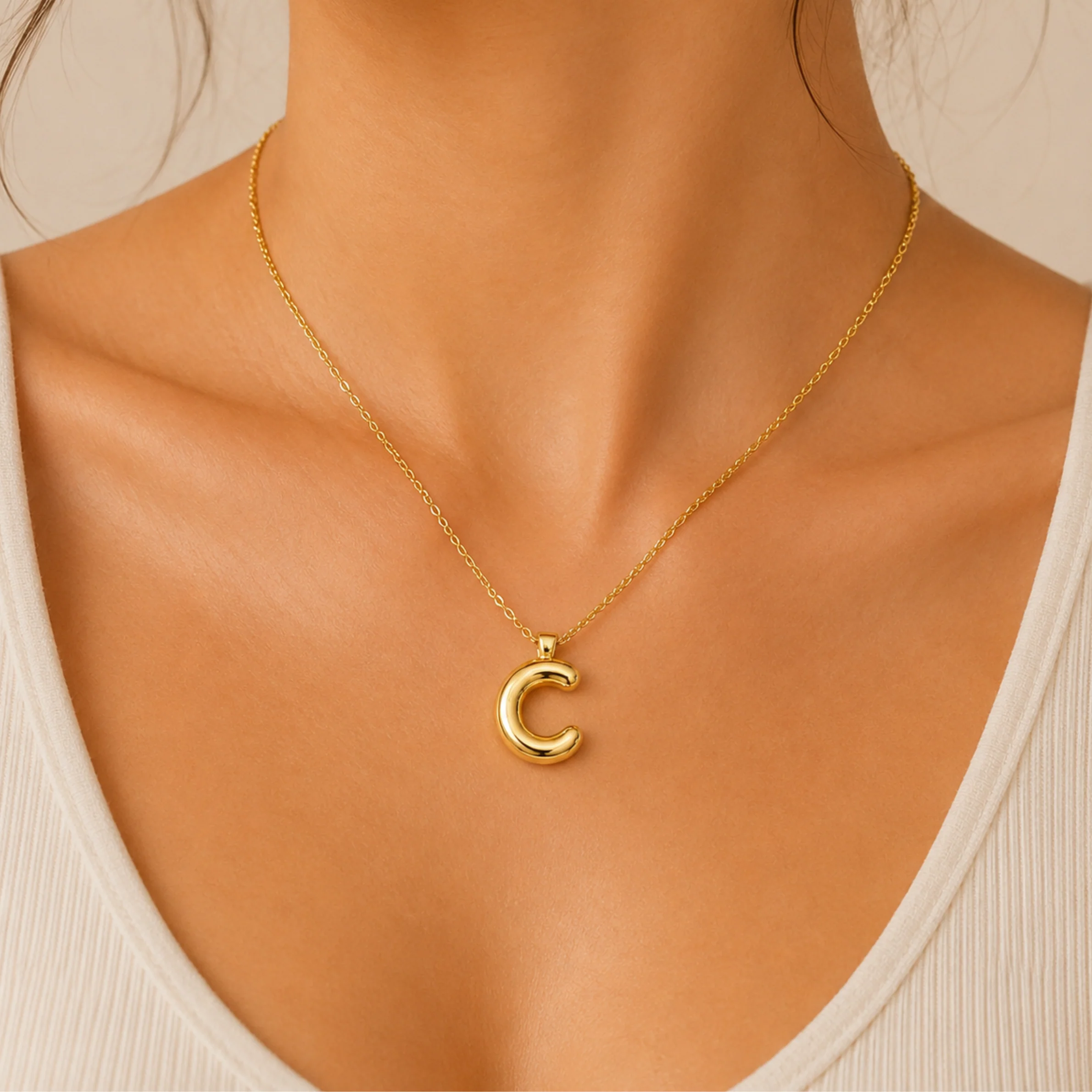 18k Gold Plated C Initial Bold Alphabet Necklace - Image 3