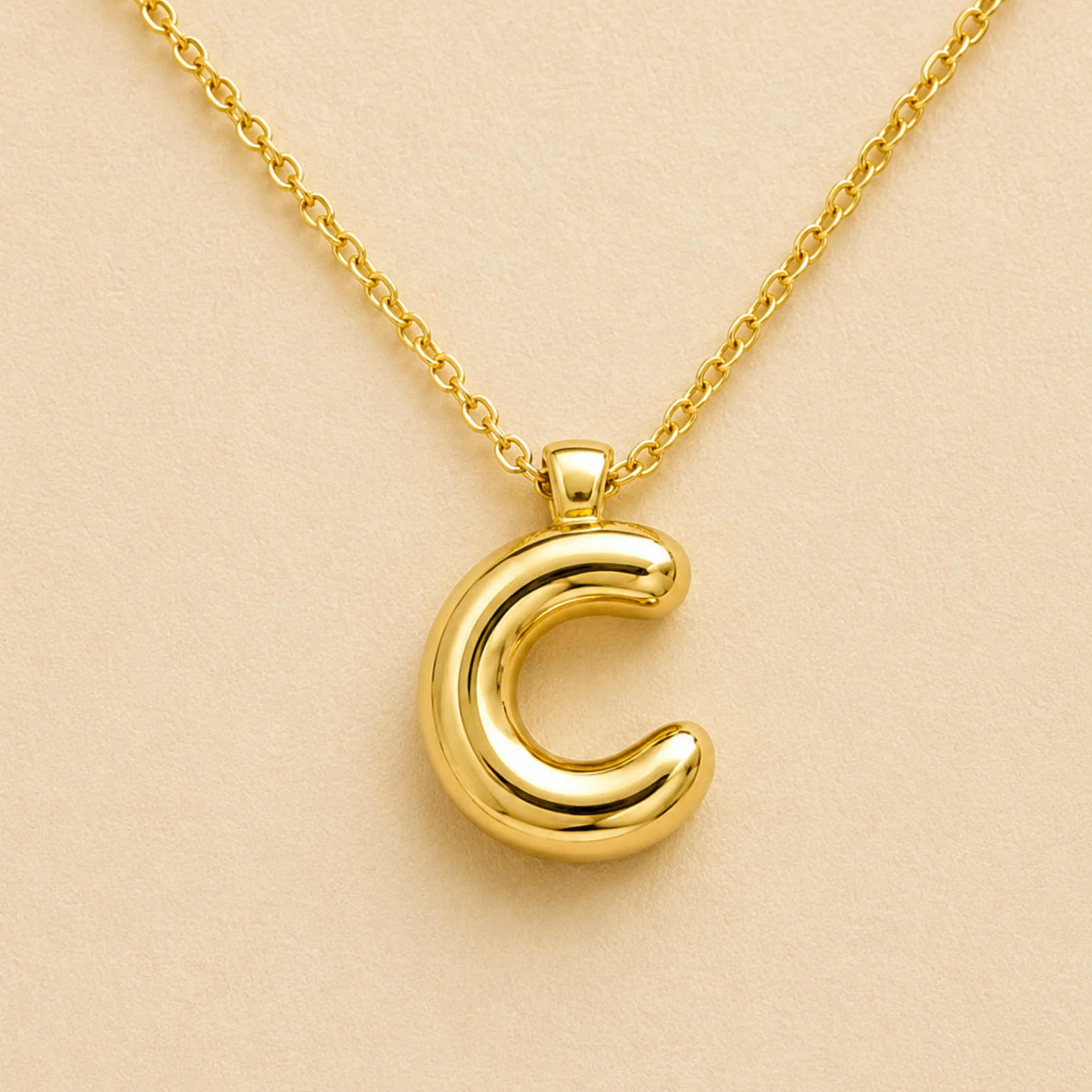 18k Gold Plated C Initial Bold Alphabet Necklace - Image 4