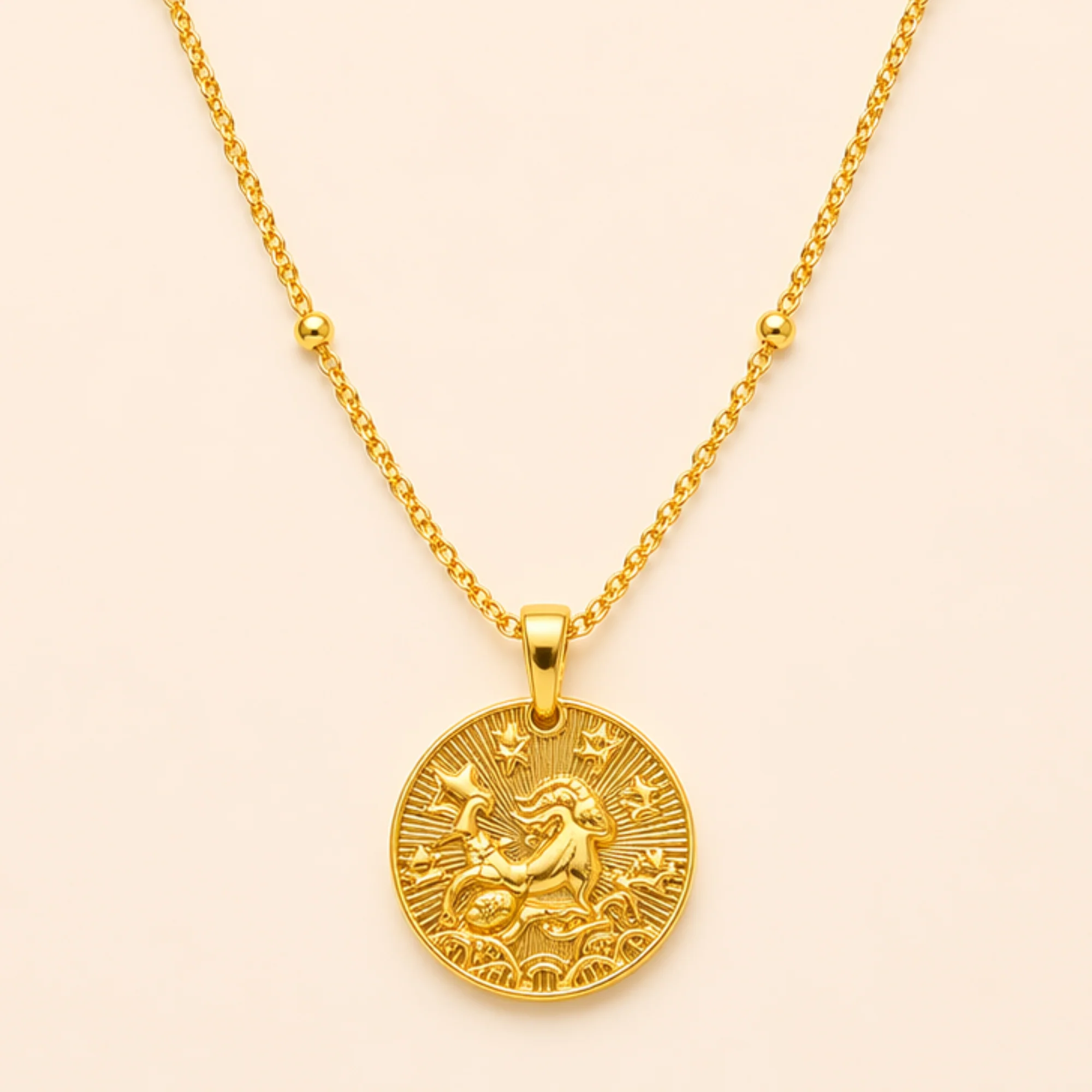 18K Gold Plated Capricorn Zodiac Medallion Necklace