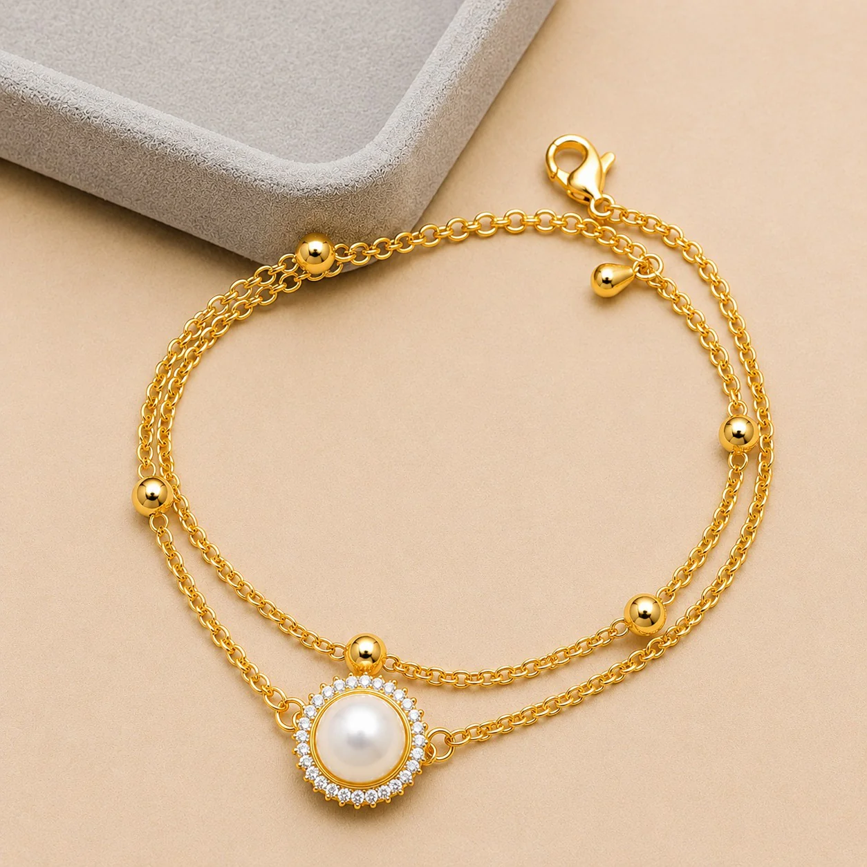 18K Gold Plated Celeste Pearl Chain Bracelet