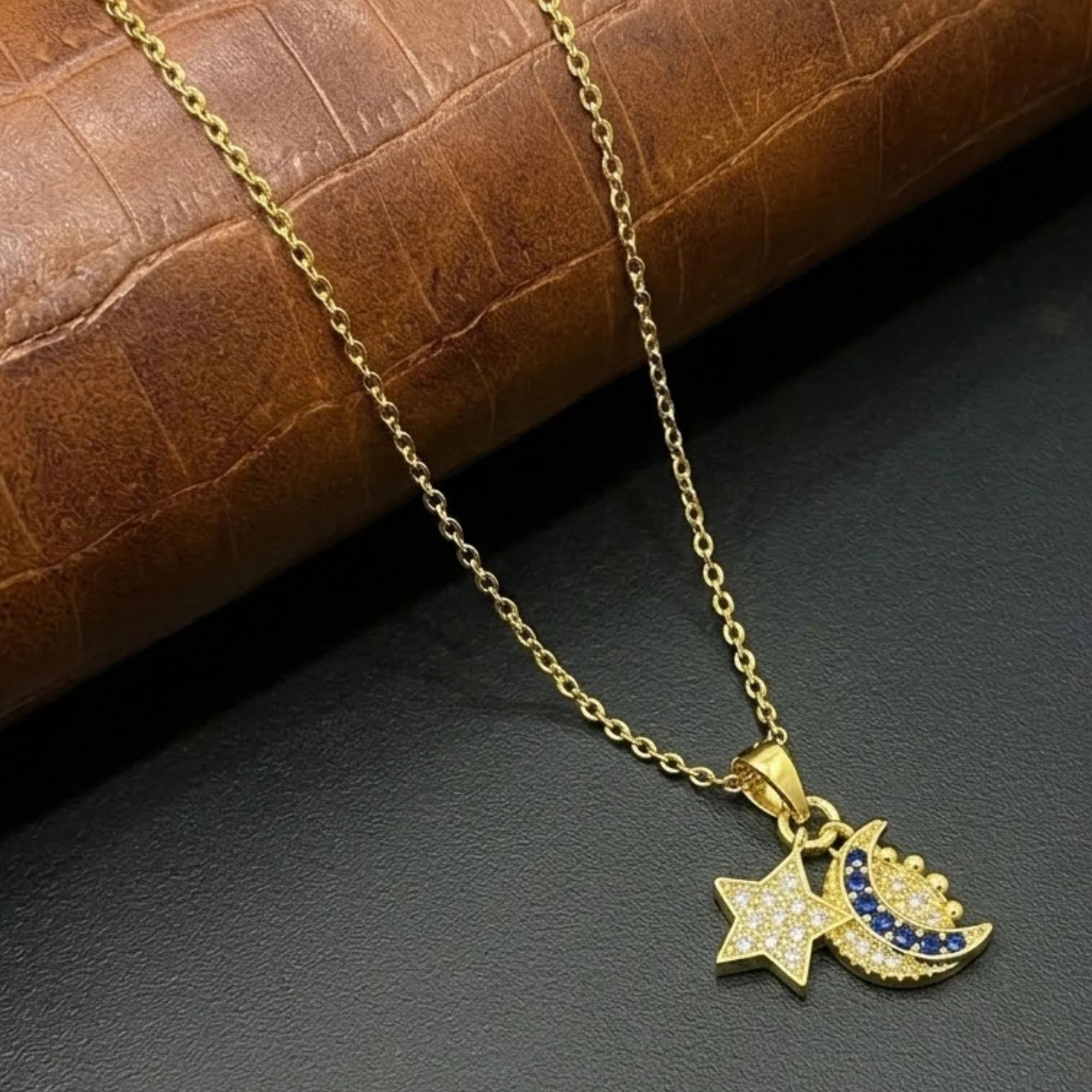 18K Gold Plated Celestial Moon Star Necklace - Image 2