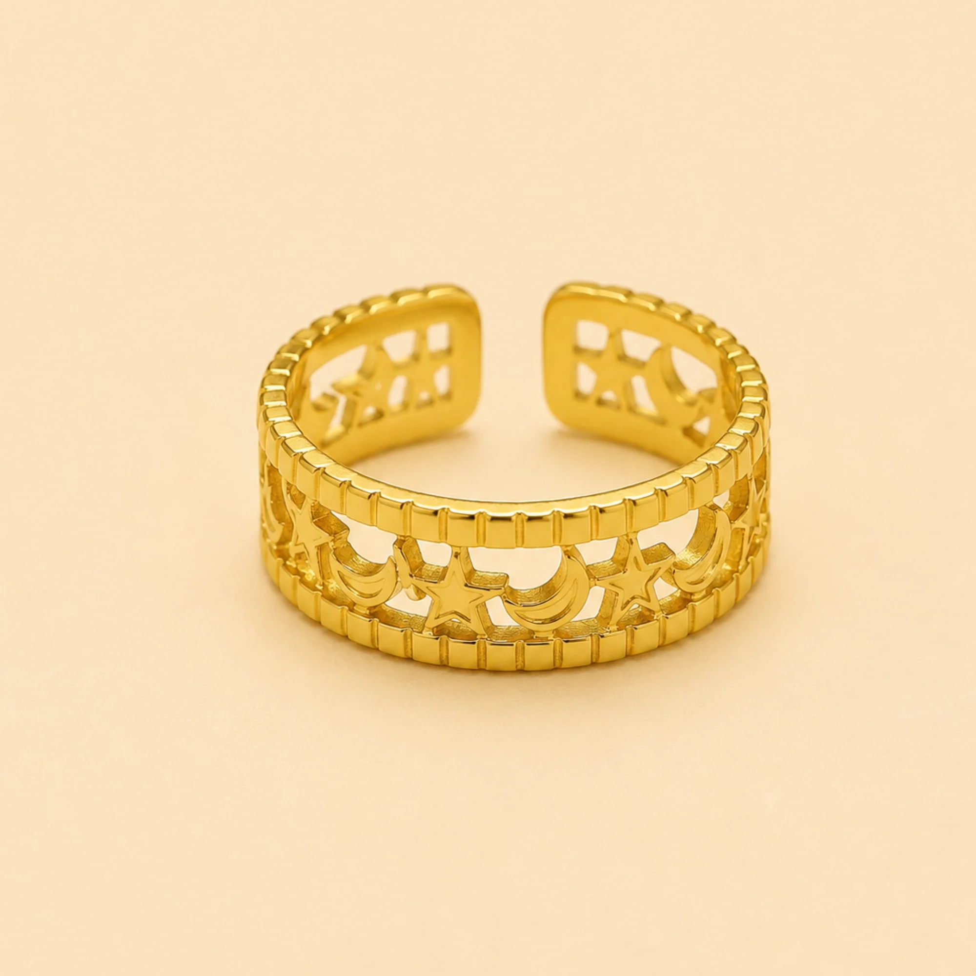 18K Gold Plated Celestial Moon & Star Ring