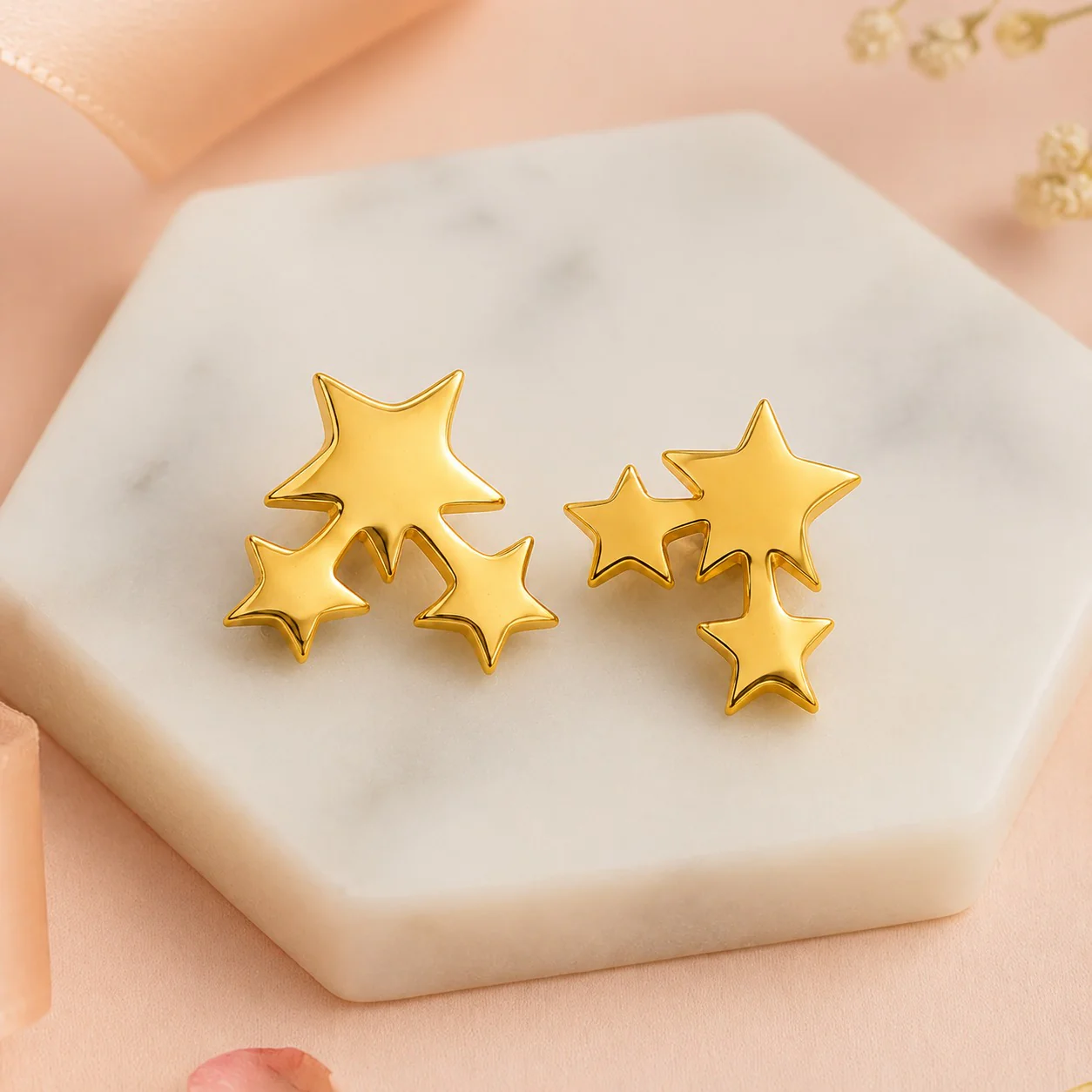 18K Gold Plated Celestial Trio Star Studs Earrings